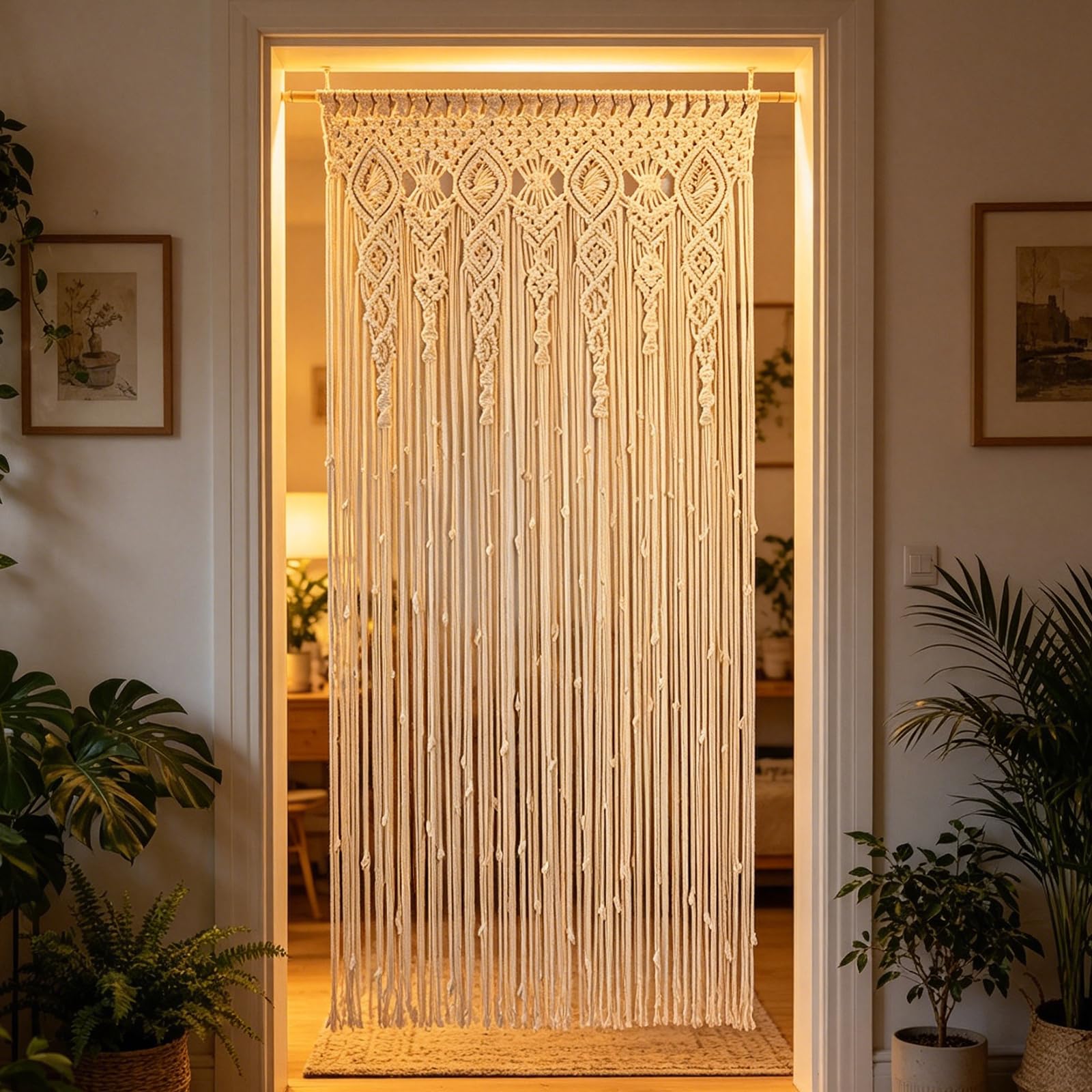 Hoypeyfiy - Arazzo in macramè stile Boho, 90 x 180 cm, divisorio realizzato a mano, per decorazione di matrimonio, camera e parete divisoria