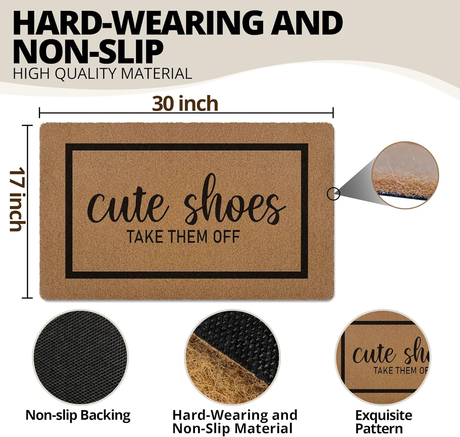 Cute Shoes Take Them Off Door Mat, Funny Welcome Front Door Mat Indoor Outdoor Entrance, Rustic Artificial Coir Doormat Rugs for Porch Entry Patio Kitchen Decor 30x17in