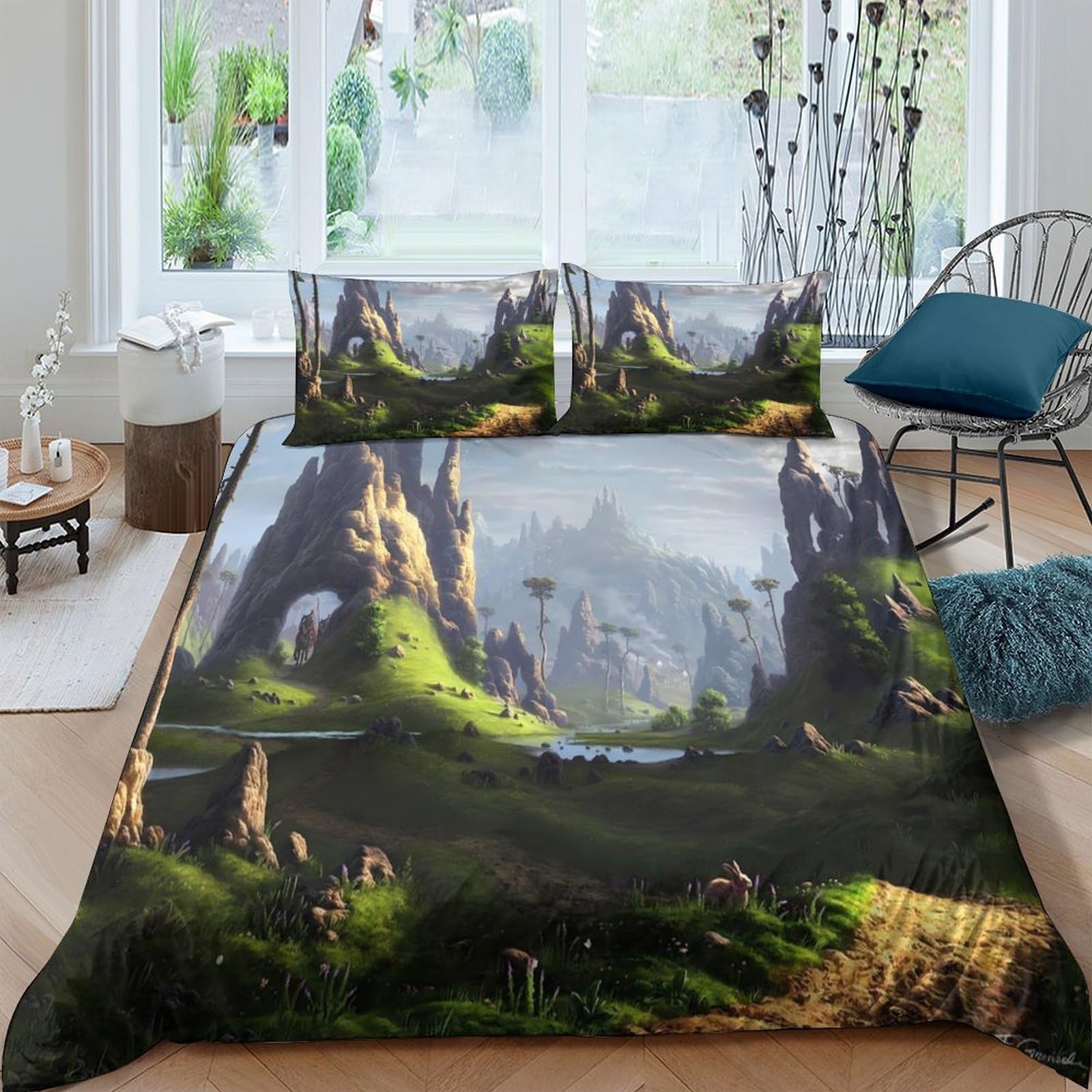 Ctjqhvkz Style-2 3D Printed Fantasy Mountain Landscape Fitted Sheet Microfiber Soft Non-Slip Bed Cover For Bedroom Guestroom Decor Single（135X200cm）