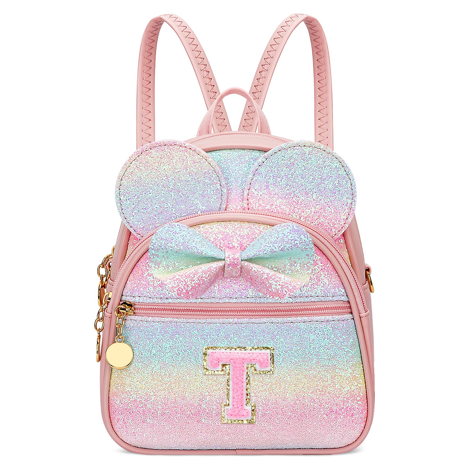 KKXIU Initial Bowknot Mini Backpacks for Girls Women, Small Cute Backpack Purse, Personalized Valentines Day Gifts for Toddler, Kids and Teen Girls(T,