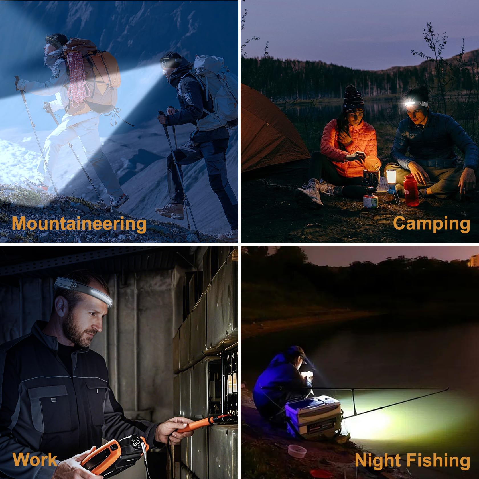 LED-Stirnlampe Wiederaufladbar Wasserdicht, Bewegungssensor HardHat Stirnlampe mit Clips, 230°Wide Beam Kopflampe 6 Modi, für Erwachsene, Kinder, Camping, Laufen, Wandern, 2 Pack