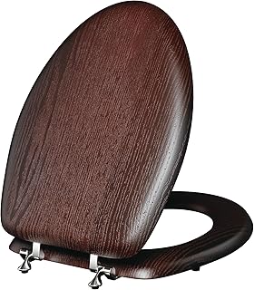 Deewow Elongated Wood Toilet Seat Heavy Duty, Veneer Natural Standard Wooden Toilet Seat, Dark Walnut Toilet Seat Elongated, Wood Oval Toilet Lid with Chrome Hinges, Easy Clean, Quick-Assembled