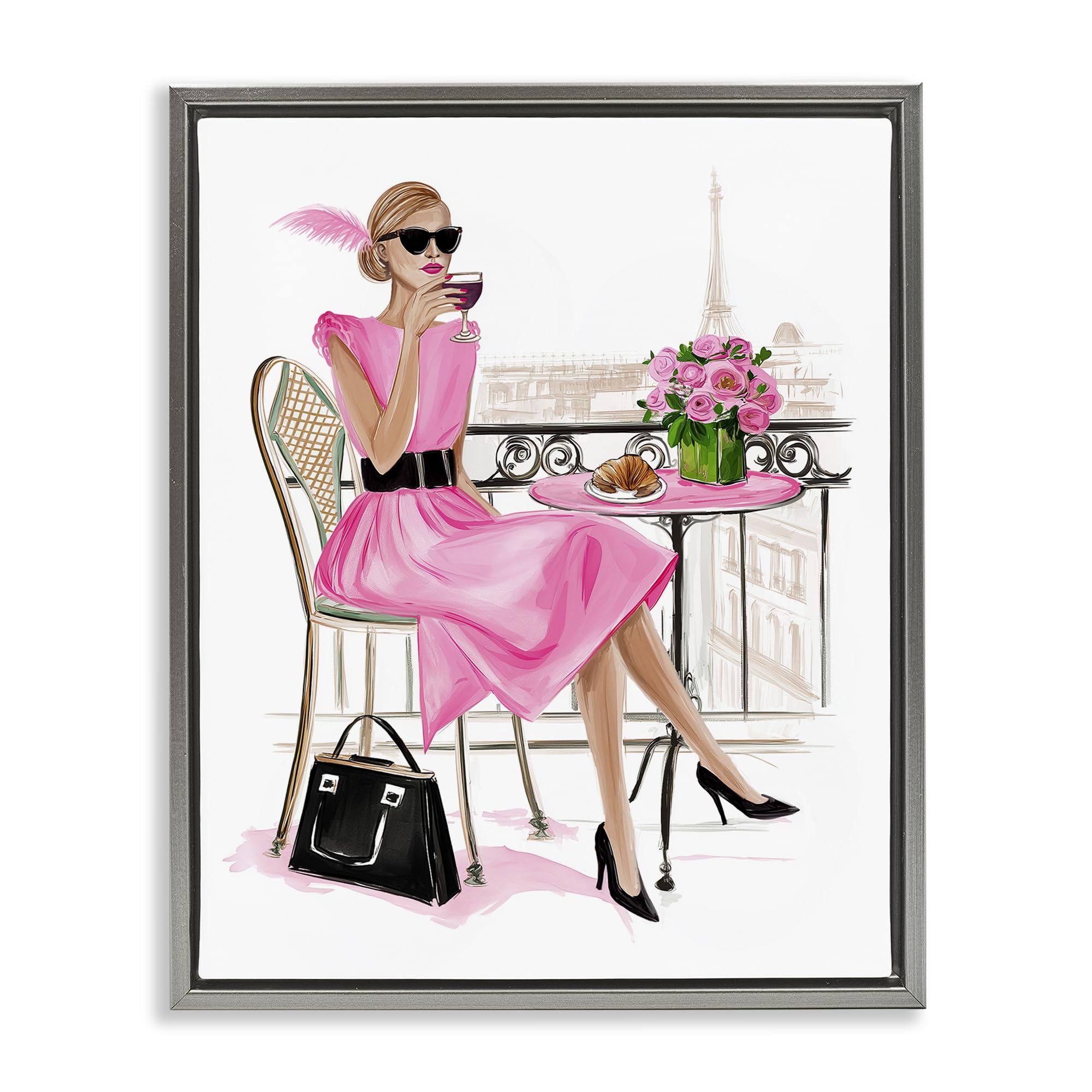 'Parisian Chic on Cafe Balcony'| Floating Frame Canvas Art