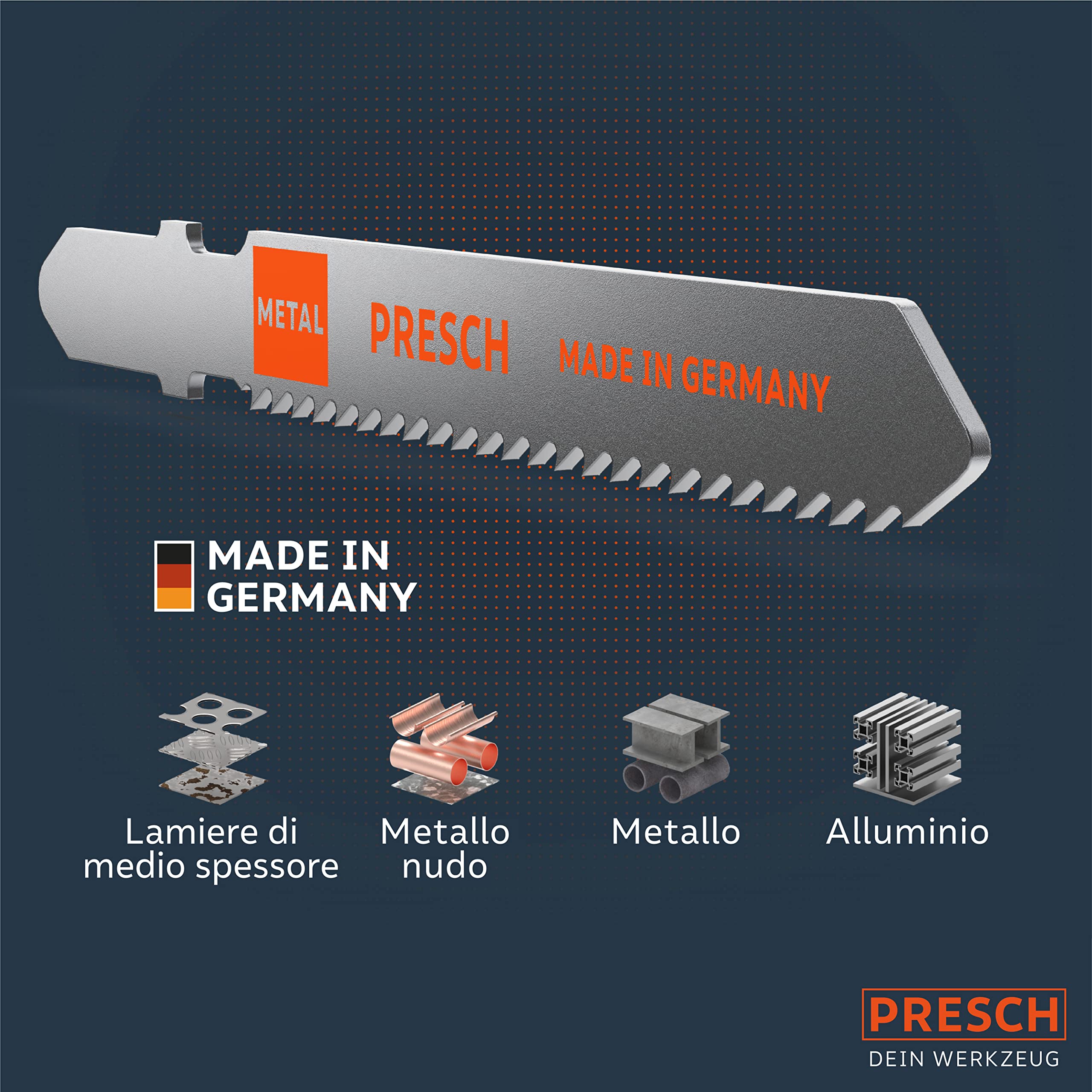 Presch Lame seghetto alternativo Metallo 10 pz. - Tagli precisi in lamiere di medio spessore (2,5-6mm) - Lame per seghe durature con codolo a T per tutti i seghetti alternativi