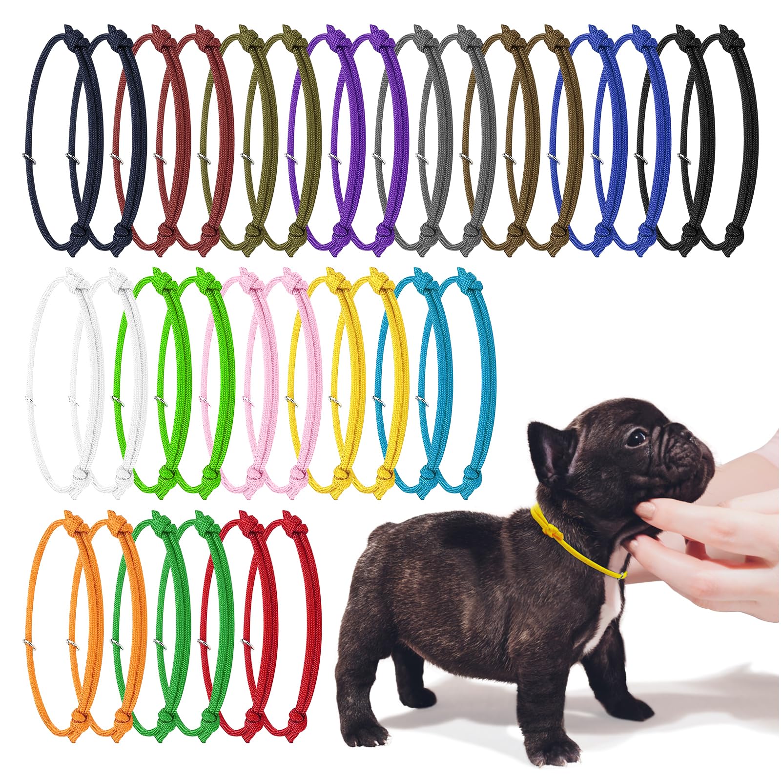 JJWNMLL 32pcs Puppy ID Collars,newborn kitten collars, Soft Polyester Collars Adjustable Puppy ID Bands Identification Puppy Collar for Dog Kitten Newborn Pet Identification (L,17-28CM)