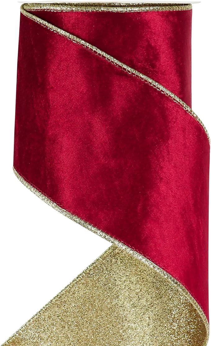 HUIHUANG 4 inch Velvet Wired Ribbon Red Christmas Tree