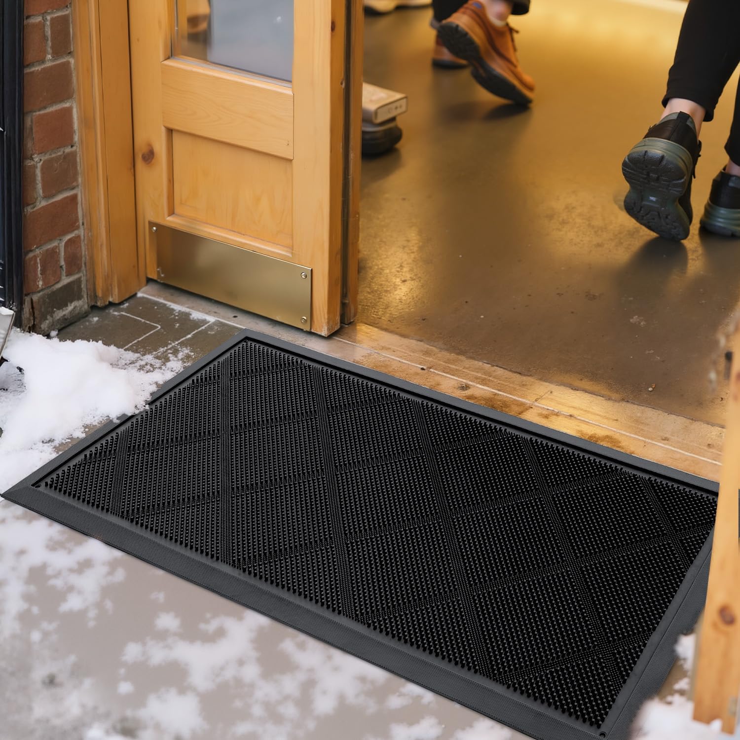 DEXI Felpudo Exterior Antideslizante 43 x 90 cm, Alfombra de Entrada Resistente para Puerta, Absorbente de Suciedad y Impermeable, Fácil de Limpiar, Negro