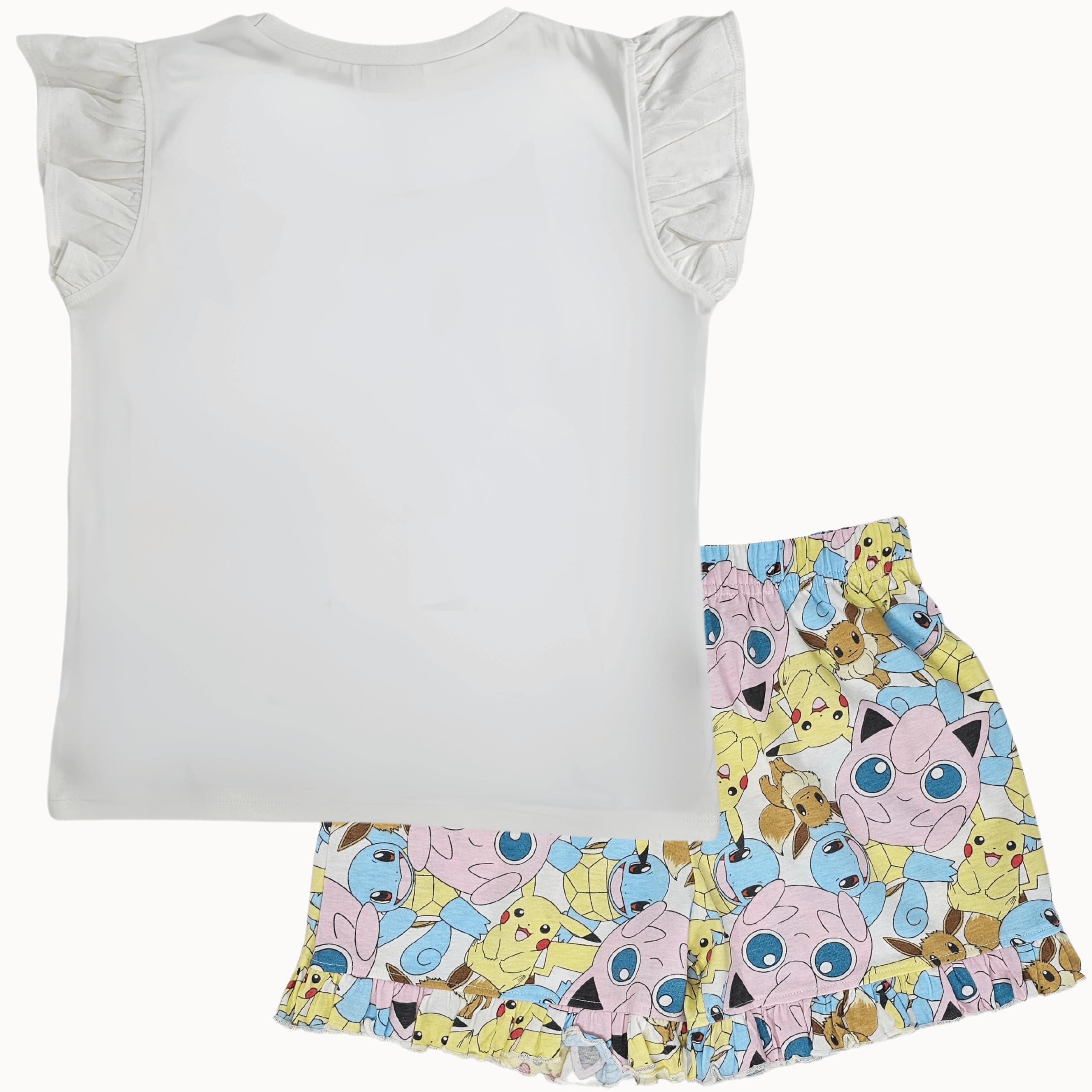 Pikachu & Eevee Maniche a Balze Ragazze 100% Cotone Set Pigiama Corto 5-14 Anni