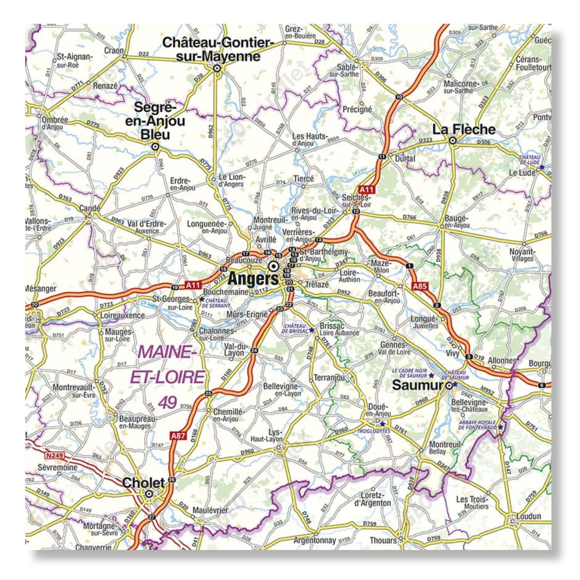 Carte routière de la région Pays de la Loire - Poster plastifié 100x70 cm - Édition 2026