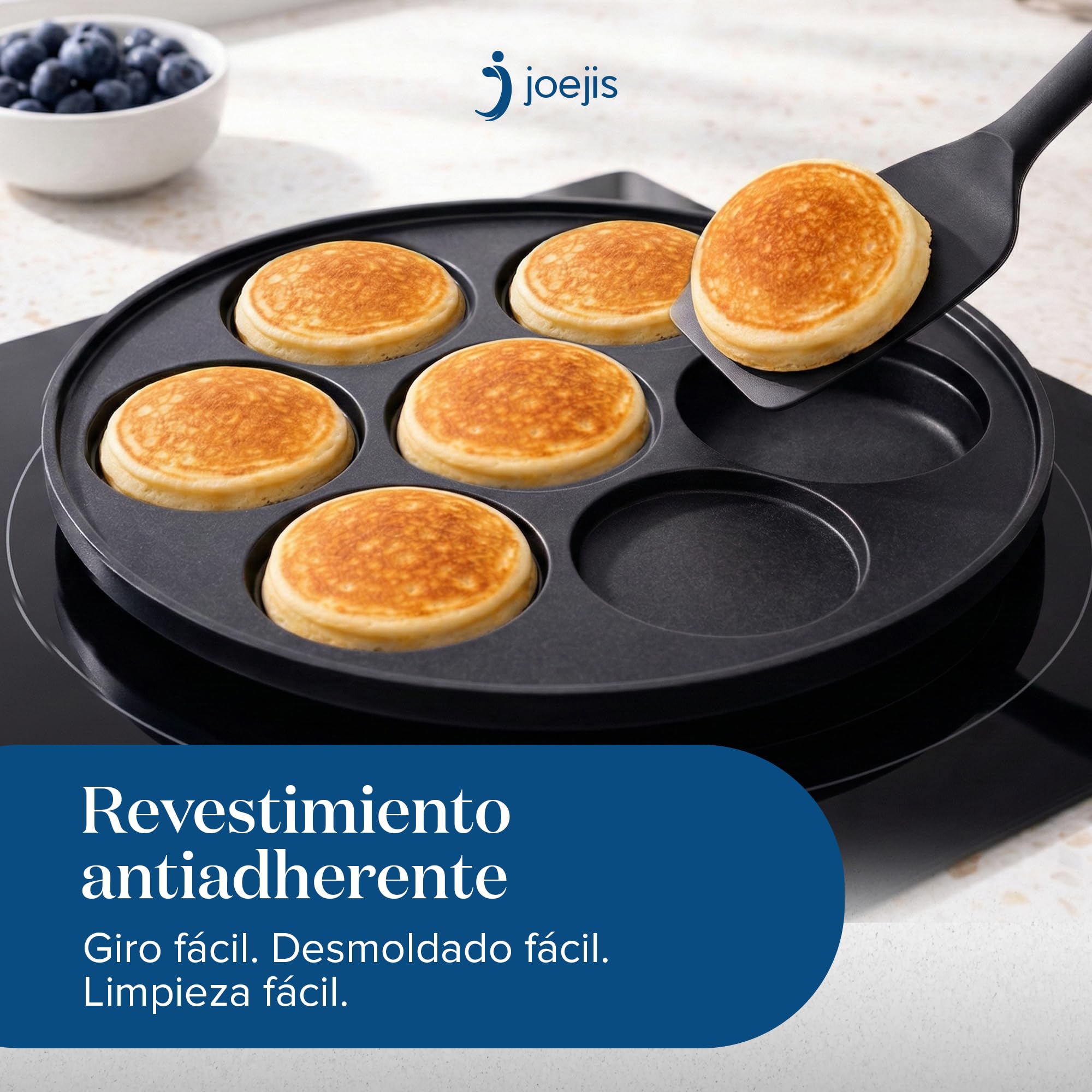 joeji's Kitchen Sarten Tortitas Crepes de 7 Agujeros 26.5cm - Frigideira Panquecas - Molde Crepes Antiadherente - Induccion Compatible - Fácil de limpiar - Perfecto para huevos tortillas y más