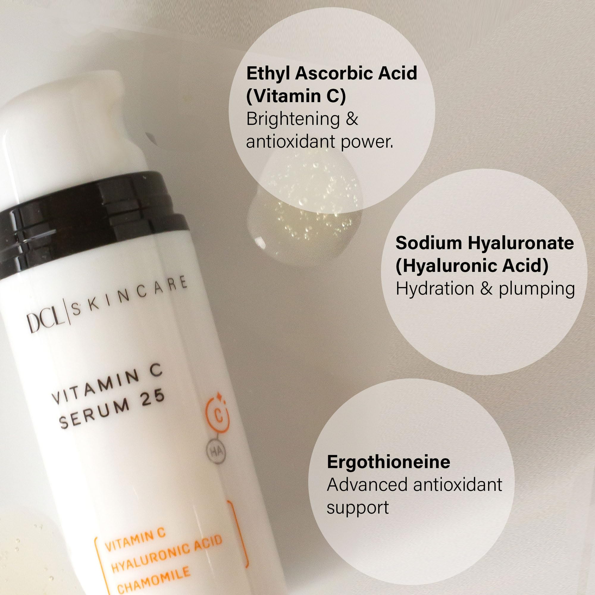 DCL Skincare Vitamin C Serum 25 with Ethyl Ascorbic Acid & Hyaluronic Acid, 1 fl oz