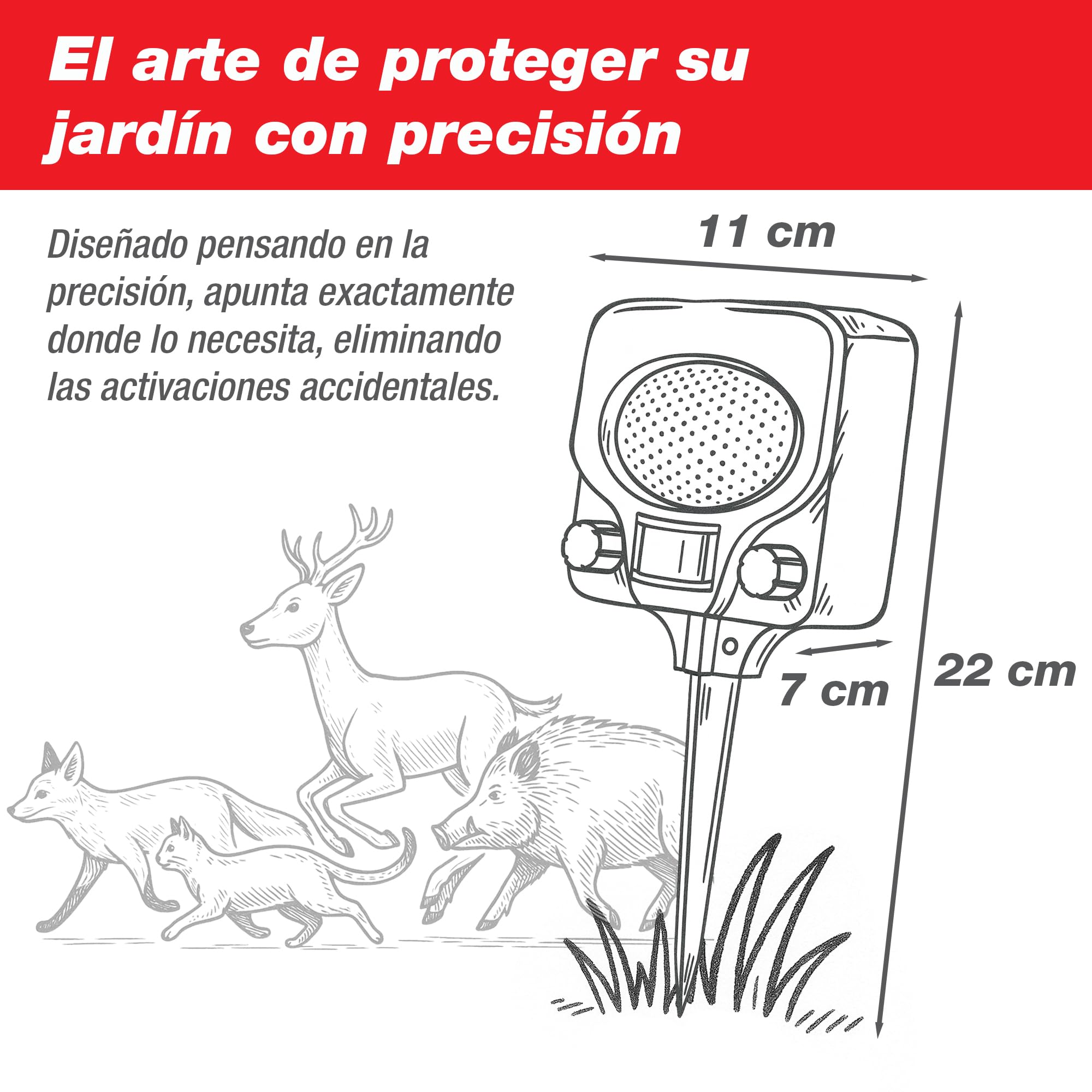 SWISSINNO Repelente Ultrasónico Animales – Ahoruyenta Gatos Perros Martas Conejos Zorros – Panel Solar – Cobertura 100m² – Resistente al Agua – Exterior Día y Noche