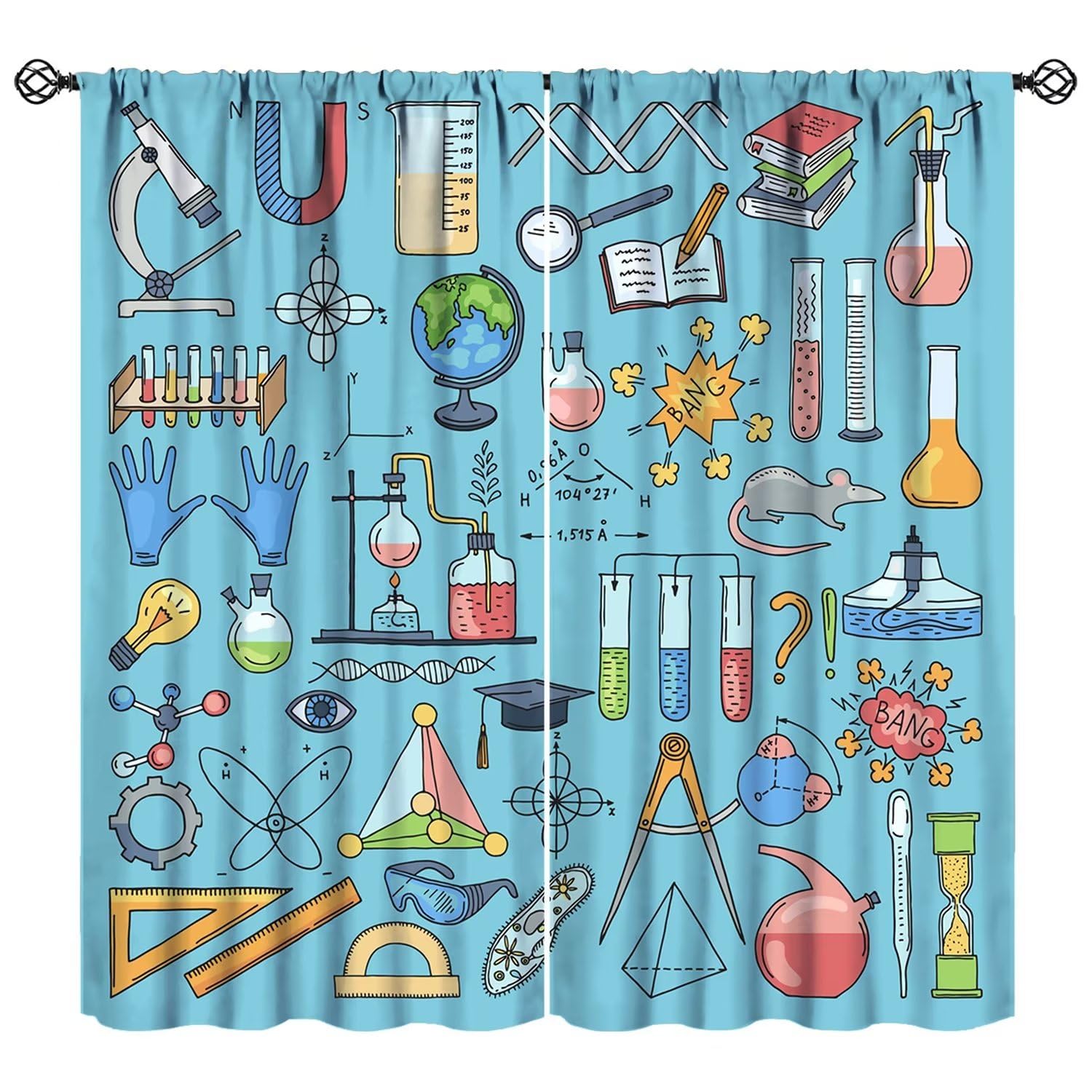 JESTRONRY Science Window Curtains, Chemistry Chemical Science Pharmacy Research Room Darkening Door Window Rod Pocket Curtain for Girls Boys Kids Bedroom Study Room Classroom 52x84in