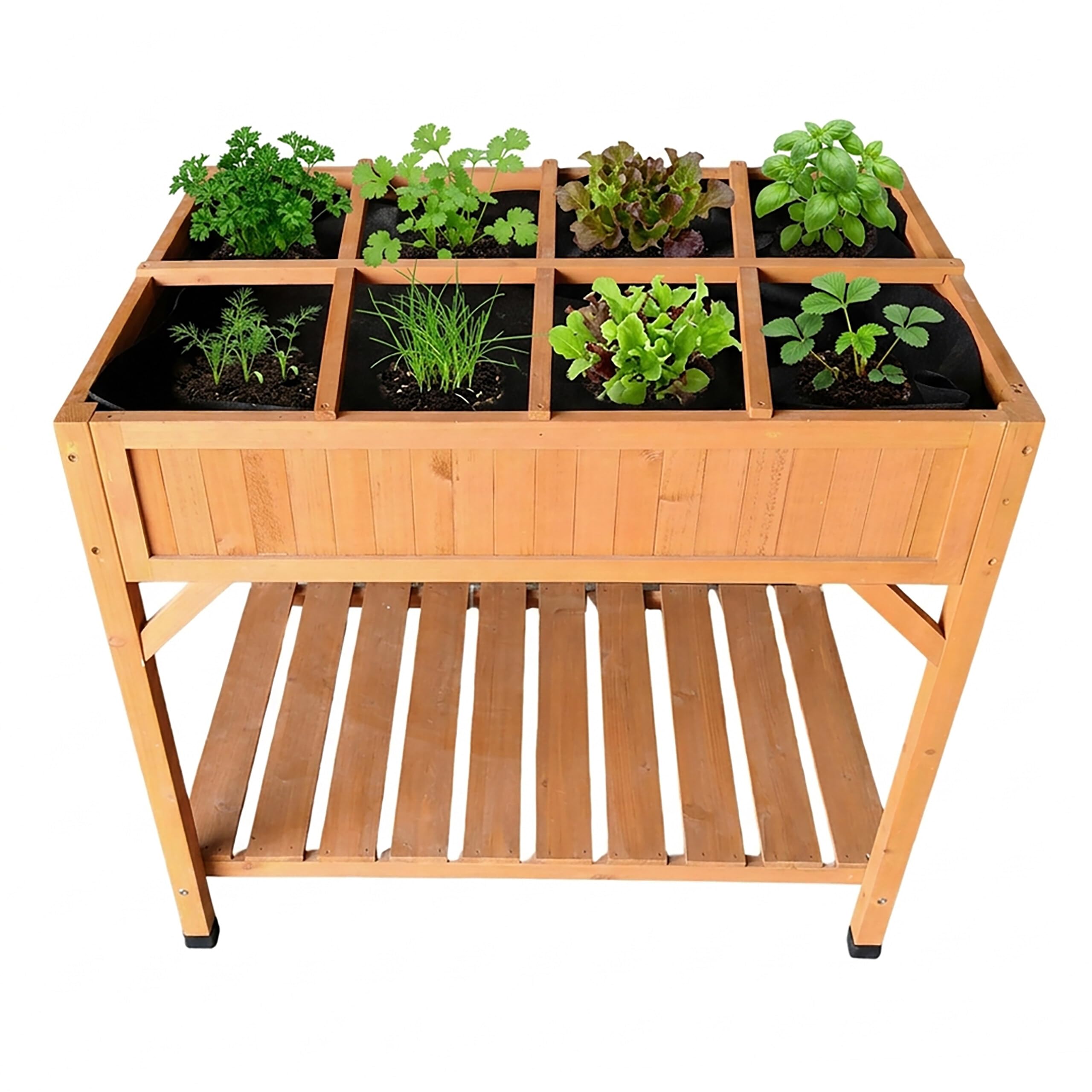 Relaxdays Raised Bed, 8 sections, shelf, HxWxD: 81.5 x 91 x 62 cm, balcony & terrace, potting table, fir, orange