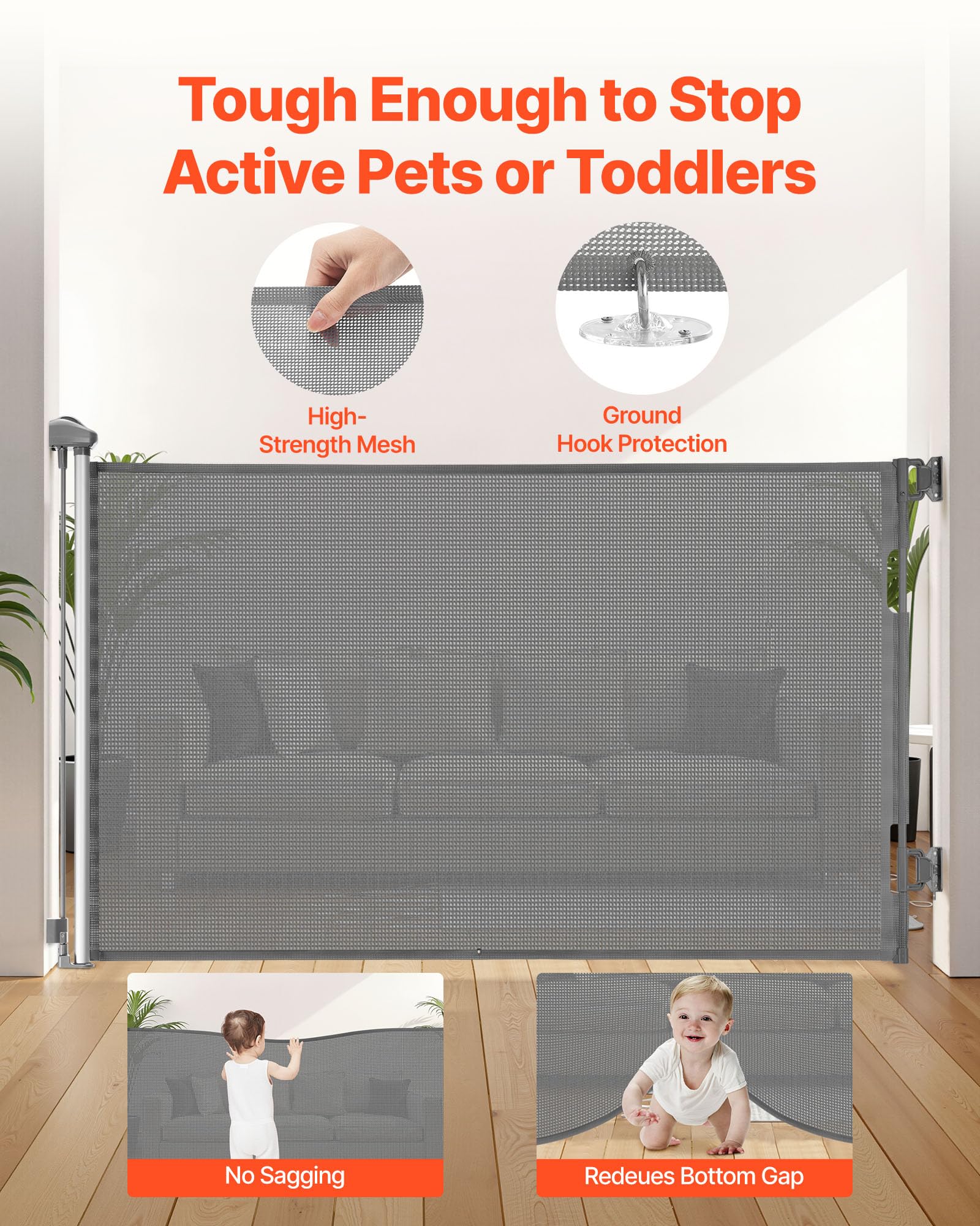VEVOR Retractable Baby Gate, Extends to 1450 mm Wide, 980 mm Tall, with Security Lock, Easy to Use - Image 2
