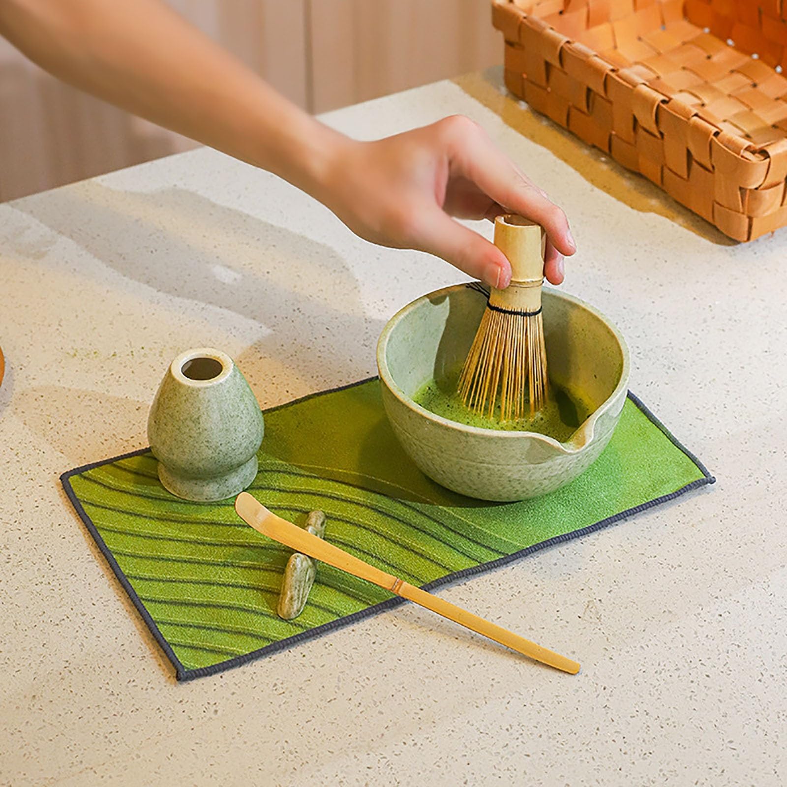 Premium 7-teiliges Matcha-Schneebesen-Set aus Keramik mit Schüssel (Chawan) Schneebesen und Halter für Matcha-Liebhaber, perfekt für Frühstück und Latte Zubereitung