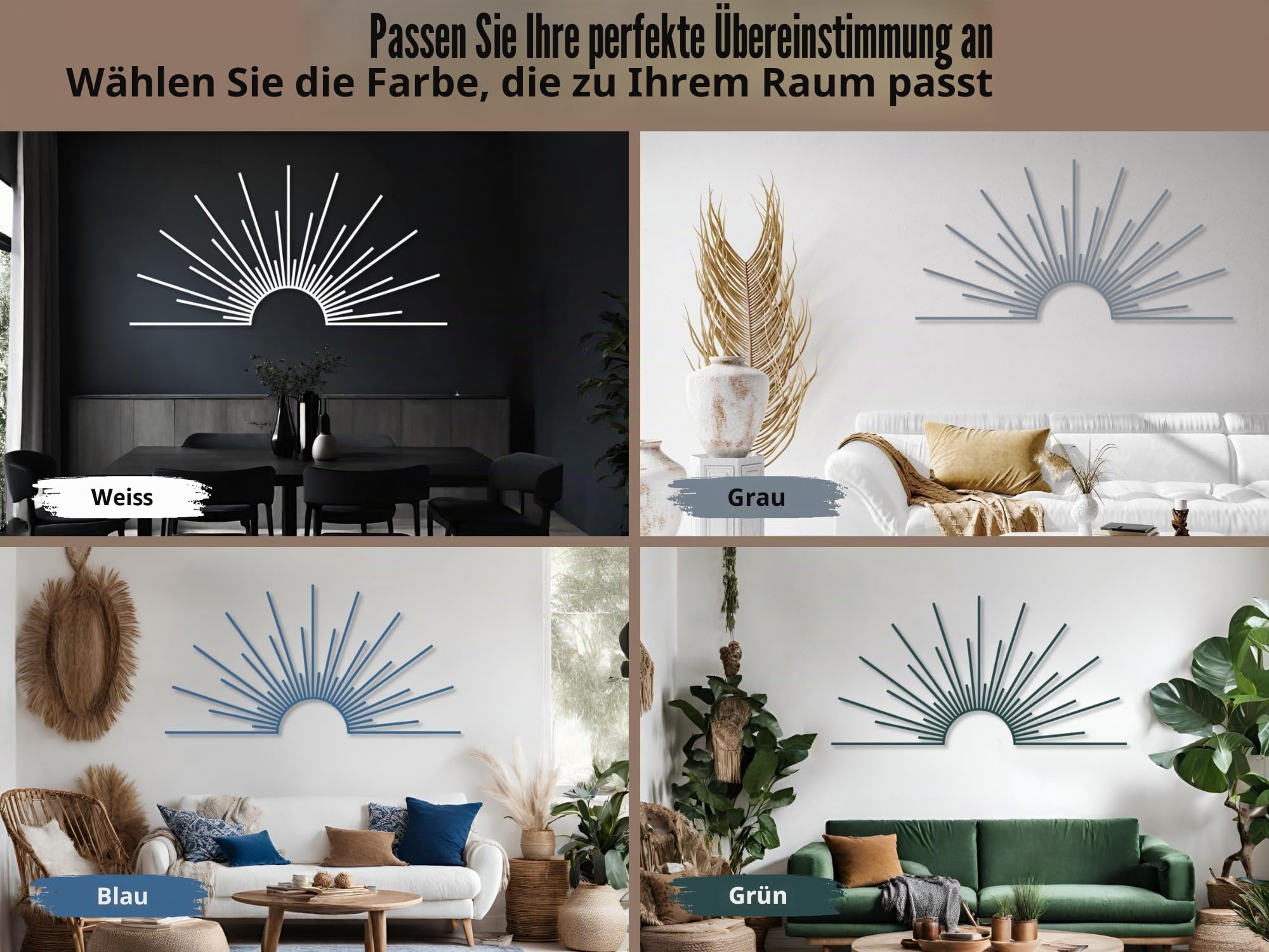 VAILLA Wanddeko Boho aus Holz 3D – Wandbild Wohnzimmer Schlafzimmer Büro