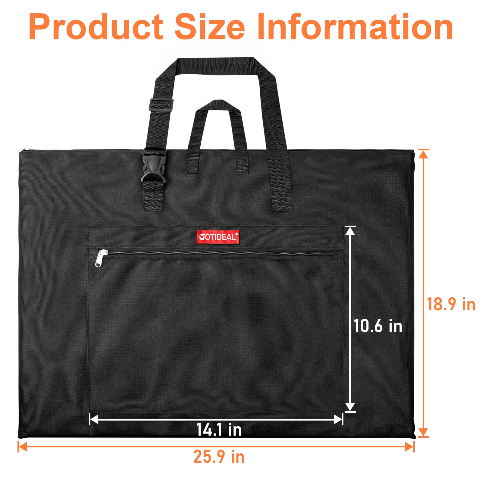 GOTIDEAL Bolsa de arte ligera, 18 x 24 pulgadas, impermeable, con hombro y asa, bolsa de transporte de almacenamiento para obras de arte, bocetos, dibujos, lienzo, póster de fotografía
