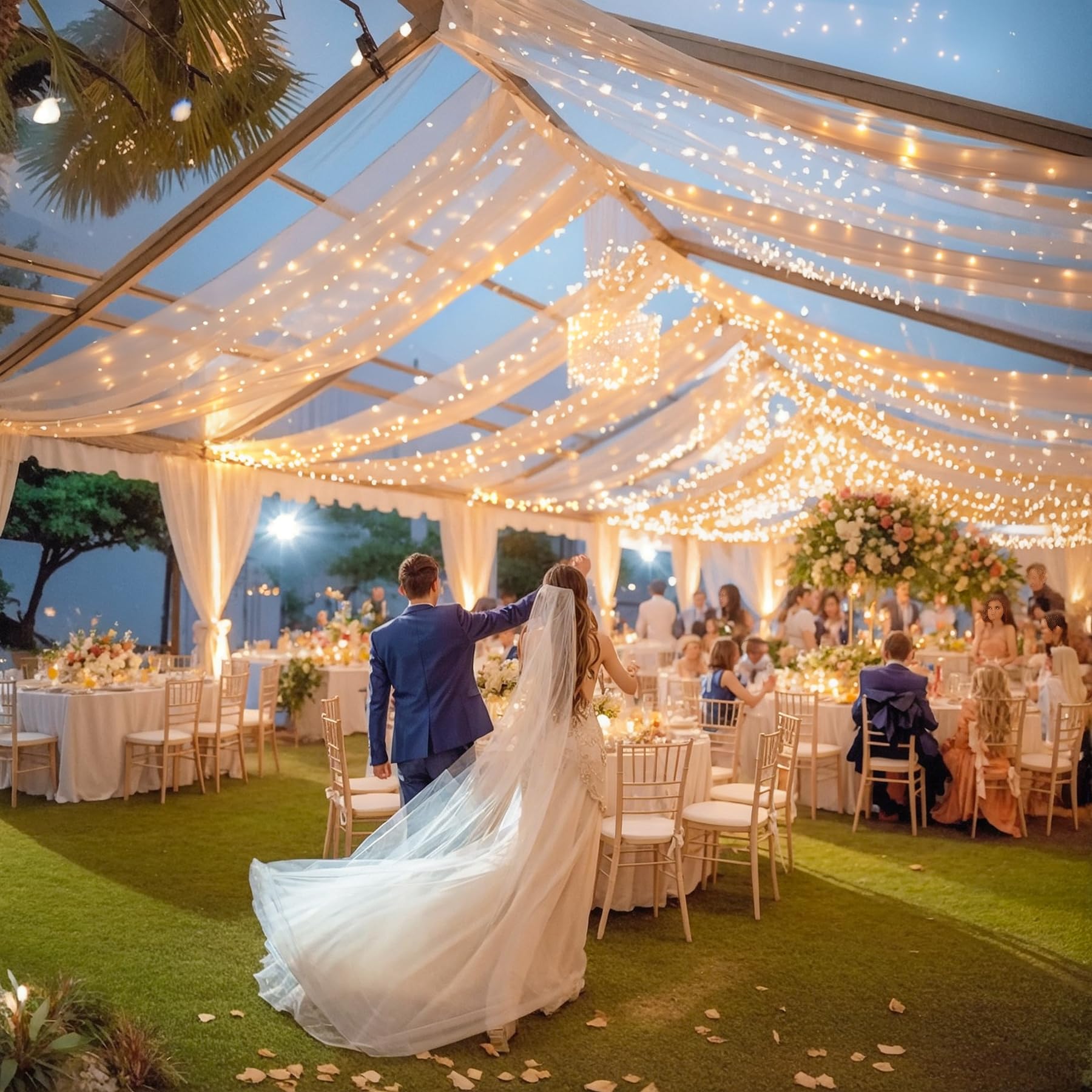 Dunkle Champagnerdecke mit Lichterkette, für Hochzeiten, 6 Paneele, 1,5 x 6,1 m, transparenter Tüllhintergrund, Foto-Hintergrund, Vorhänge für Hochzeitszeremonie, Geburtstag, Party, Bogendekoration