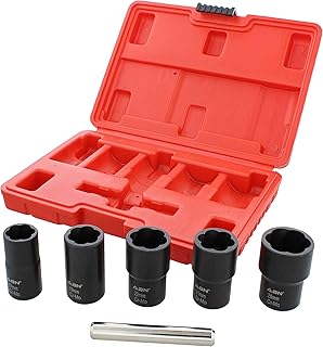 ABN 1/2in Drive Lug Nut Rounded Bolt Remover Socket Set 6pc Stripped Bolt Extractor Kit 17 to 26mm with Center Punch Bar