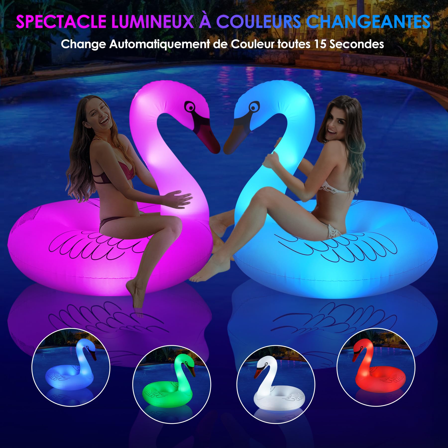 DeeprBling Bouée Piscine Cygne Adulte avec Lumières Solaires, Bouée Cygne Gonflable, Grand Bouée Piscine Adulte en Forme de Cygne, Anneau Flotteur de Piscine pour Adulte (106x106x92 cm)