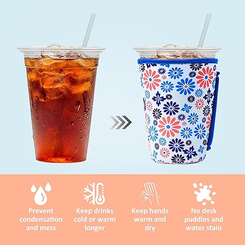 Miniatura 10 de 3 fundas reutilizables de café helado para tazas de café helado o bebidas, fundas aislantes de neopreno reutilizables para bebidas calientes y frías