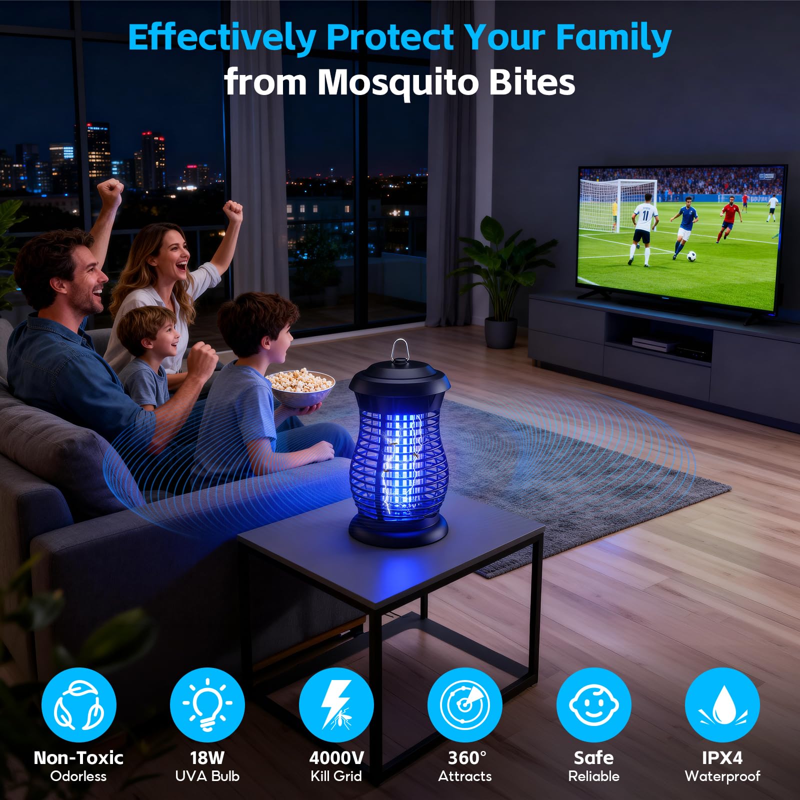 Lampada Antizanzare Elettrica, 18W 4000V Electric Zapper, IPX4 Impermeabile, UV Zanzariera con Spazzola Di Pulizia Adatto a Patio Giardino Cucina Casa