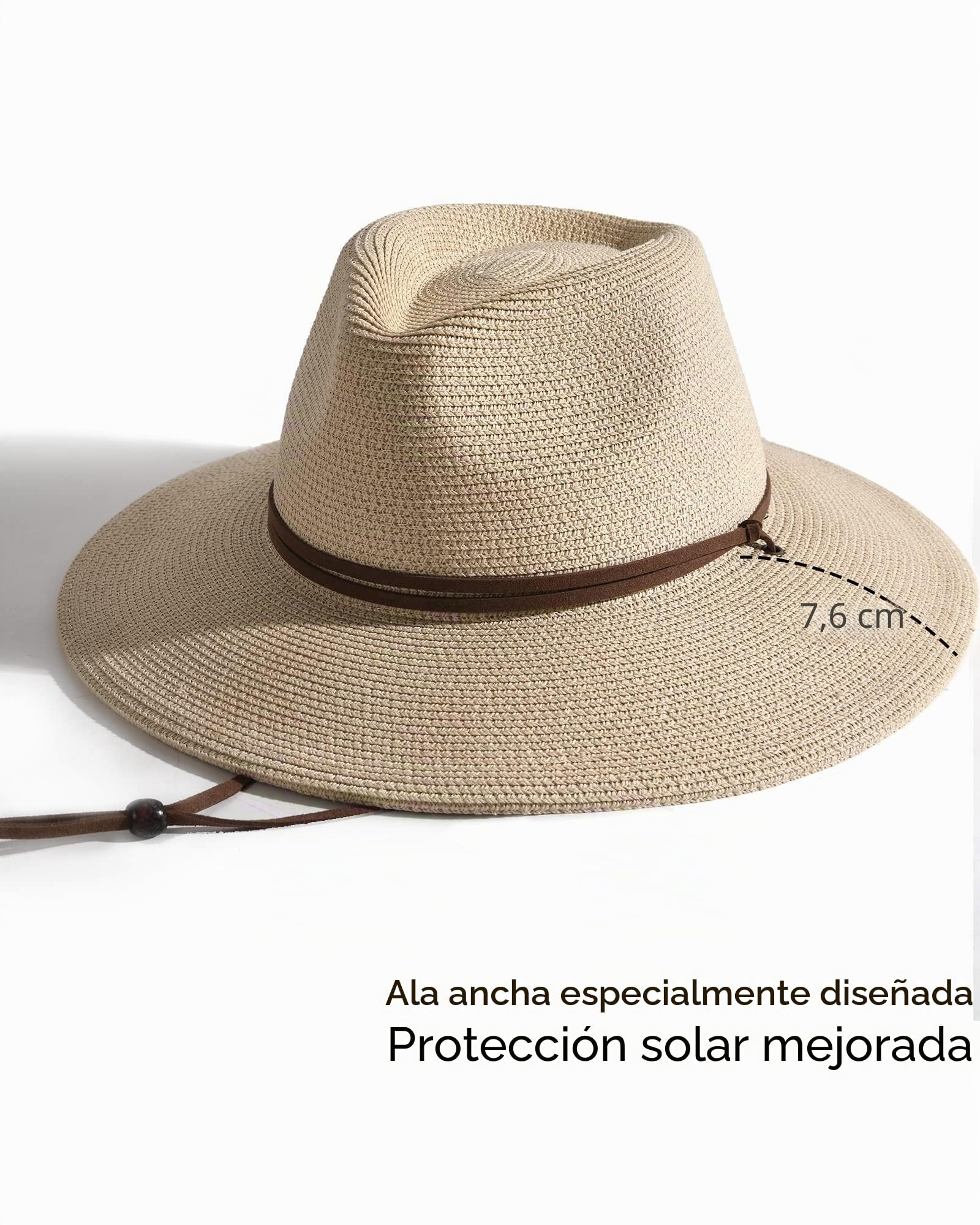 FURTALK Sombrero panamá unisex de ala ancha, sombrero de verano con protección UV, con correa de barbilla, sombrero de playa para hombre y mujer, sombrero de paja ajustable