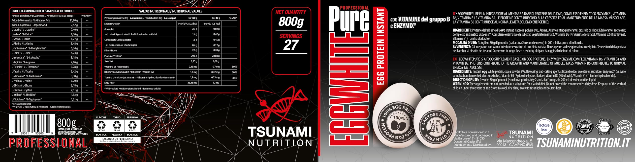 Tsunami Nutrition Egg White Pure Professional, Proteine dell'Albume d'Uovo, Cacao/Crème Caramel, 800g, 27 Porzioni, Senza Glutine, Senza Lattosio, Per Sviluppo Massa Muscolare (800g, Creme caramel)
