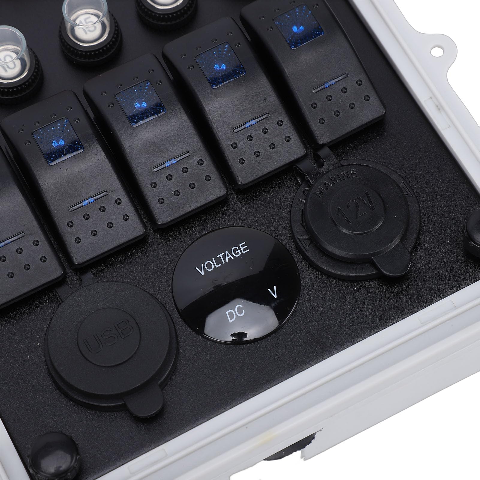 Naroote 5-krotny Przełącznik Kołyskowy, 5-krotny Panel Przełączników LED z PD Typu C i ładowarką USB, Woltomierzem LED i Gniazdem Zapalniczki, Idealny do łodzi, Samochodu Samochodowego, Wodoodporny