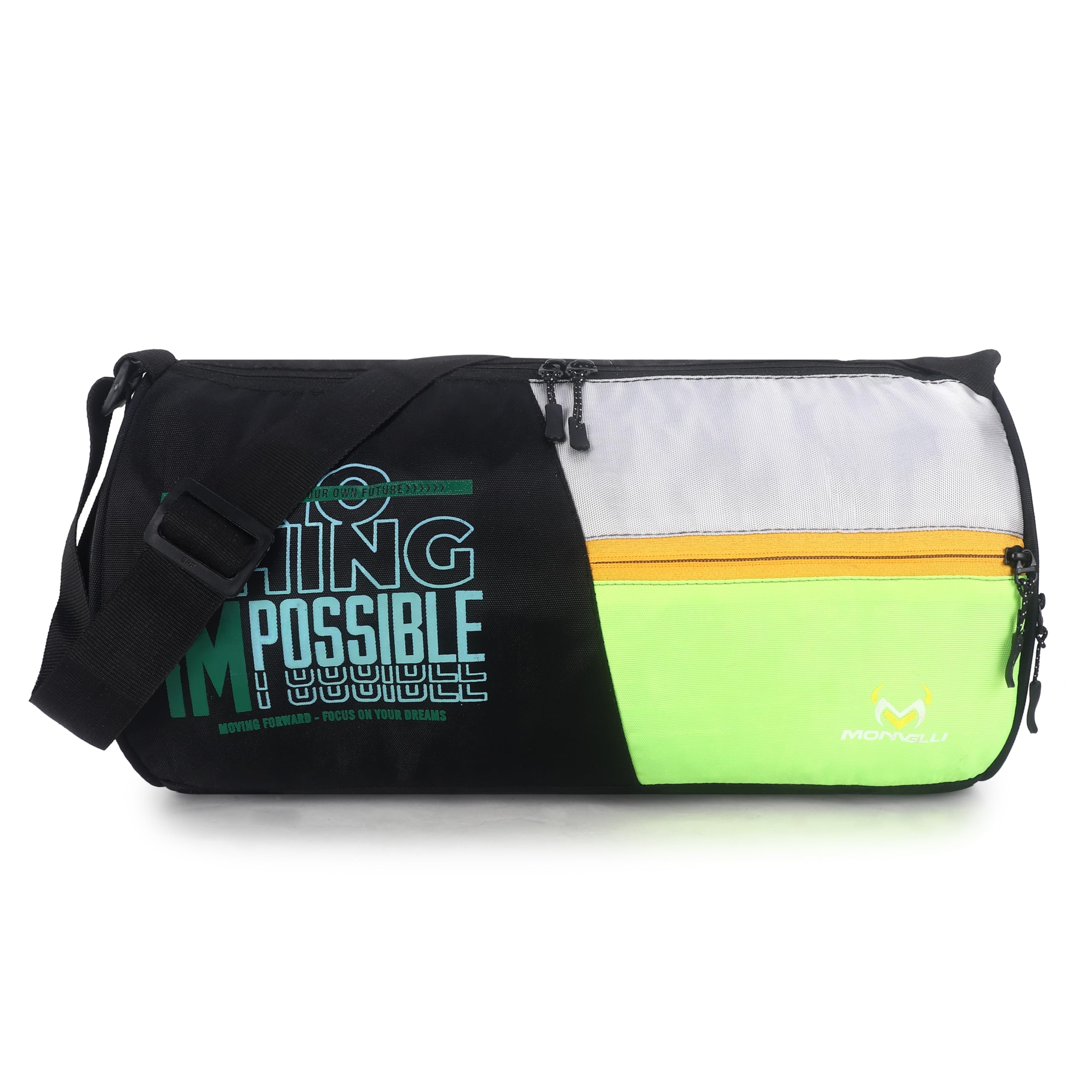 monvelli Stylish Gym Duffle Bag for Men & Women | Lightweight Travel Sports Bag with Adjustable Shoulder Strap, Spacious Compartment & Front Zipper Pocket | Ideal for Gym (Black & Green)-picture-11
