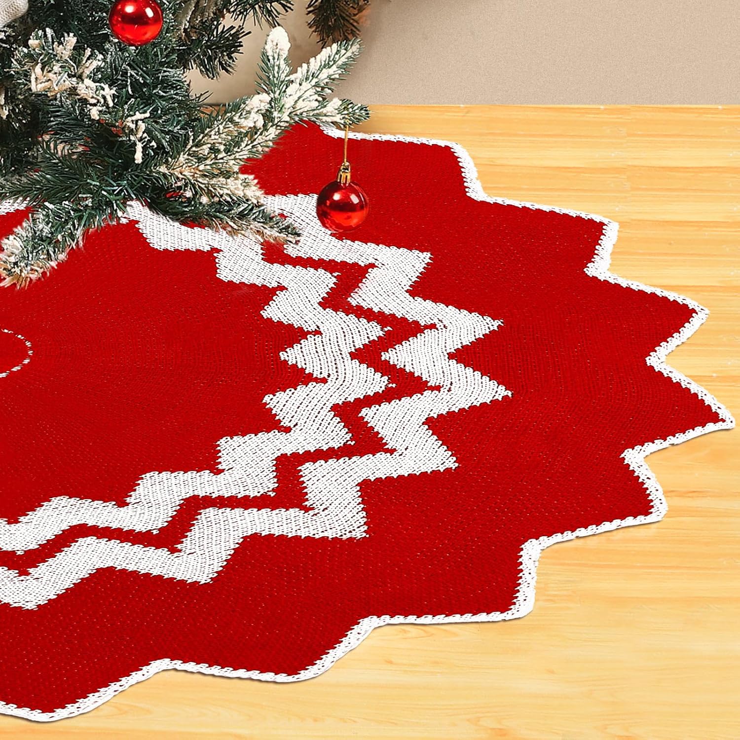 Rotatingpals 48 Inch Knitted Christmas Tree Skirt Red White Knitted