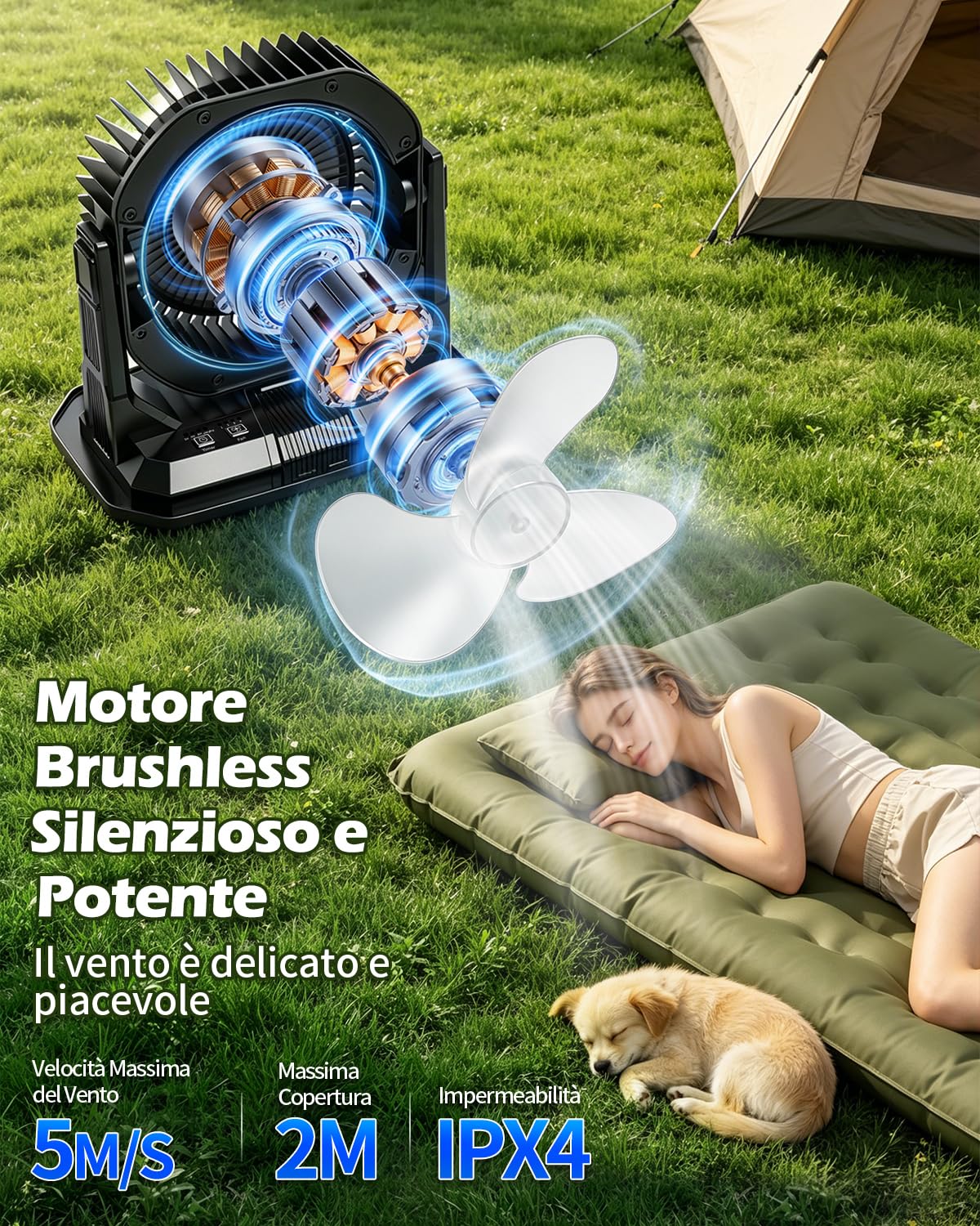 yAyusi 10L Grandi Ventilatore Nebulizzatore Portatile per Esterni con Luce RGB, 3-in-1 20000mAh Ventilatore Ricaricabile con Telecomando e Timer,4 Velocità Vento 4 Modalità Spruzzo per Patii/Camp/Golf