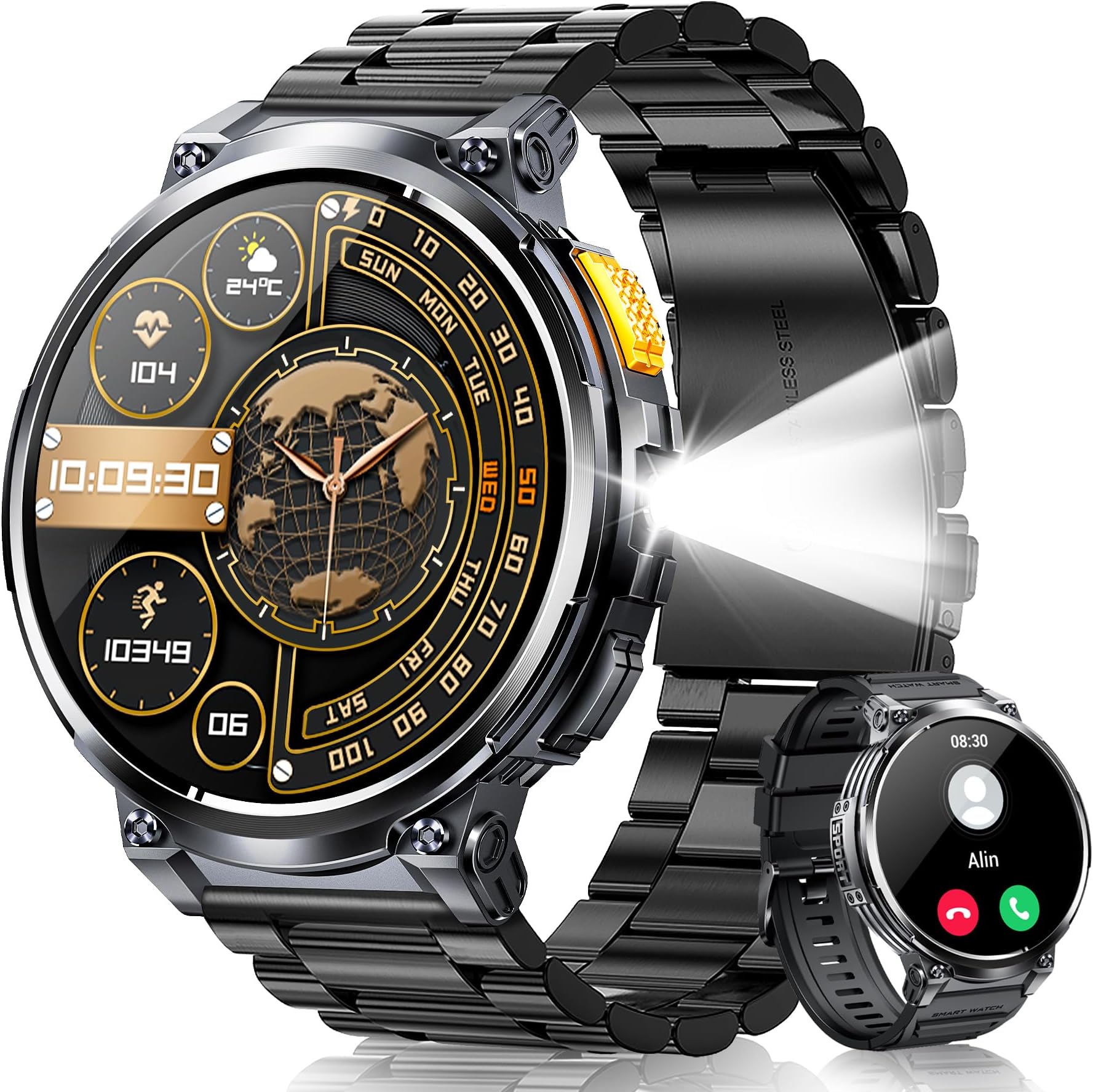Foxhawk Military Smart Watch for Men 1.85” Big Screen Rugged Smart Watch, LED Flashlight/730mAh Battery/100+ Sports Modes Fitness Watch, Heart Rate Sleep Tracker Men Smart Watch for iOS Android