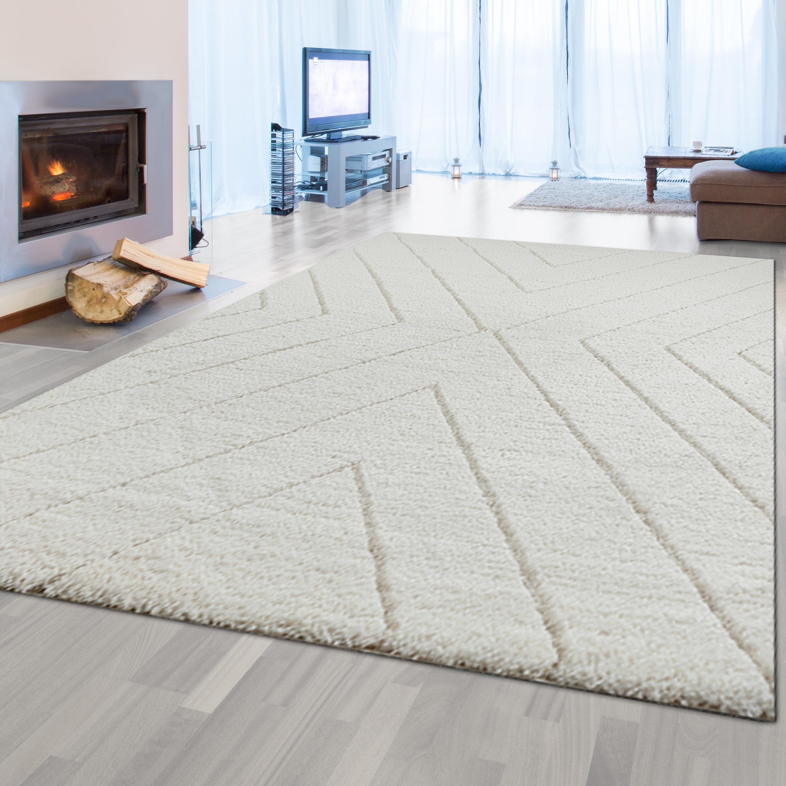 Tapis scandinave de salon haut de gamme à losanges beige et crème