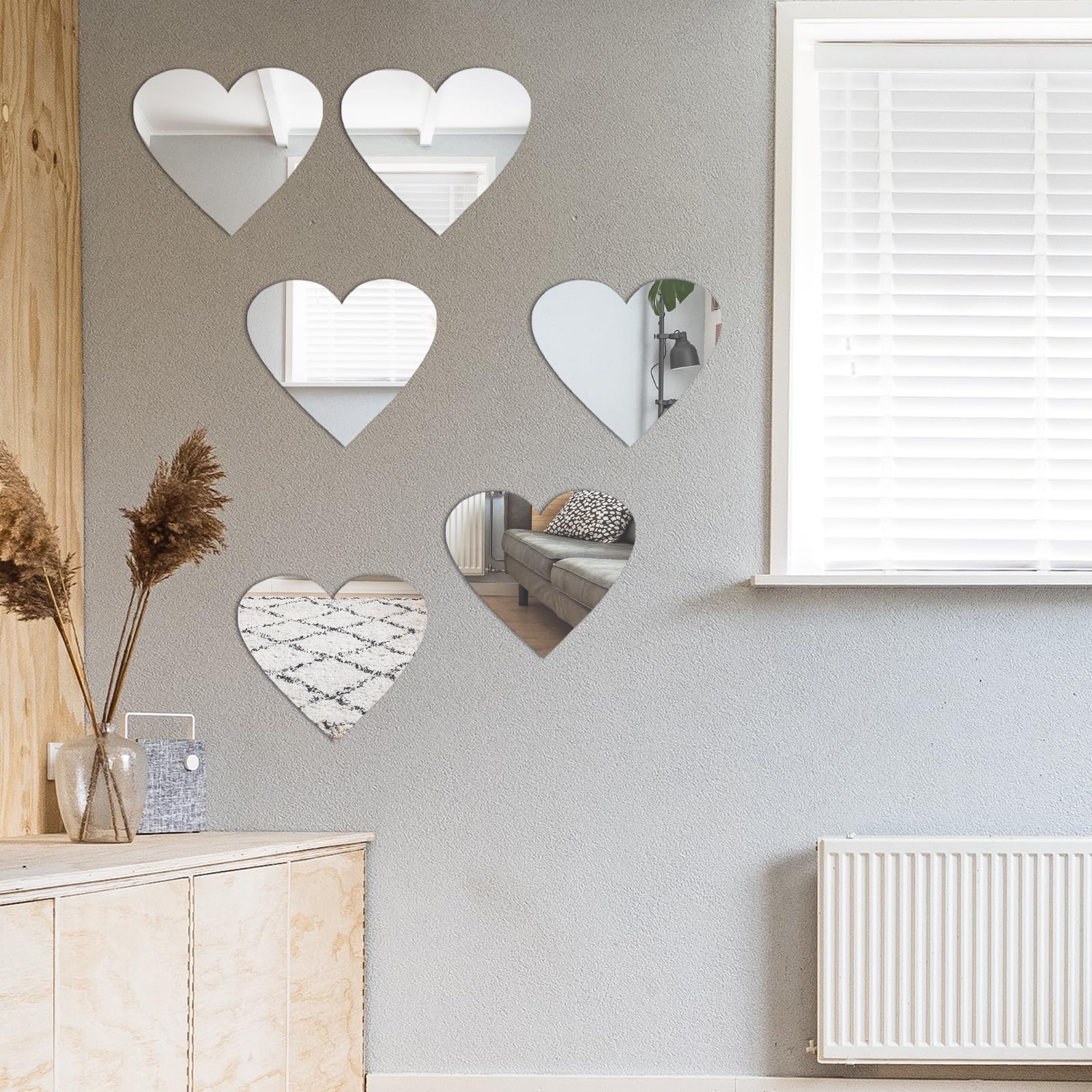 IMIKEYA 6 Pcs Heart Shape Mirror Wall Stickers 3D Crystal Love Heart Decal for Valentines Day DIY Mirrored Wall Art for Home Bedroom Living Room Tv Background Decor