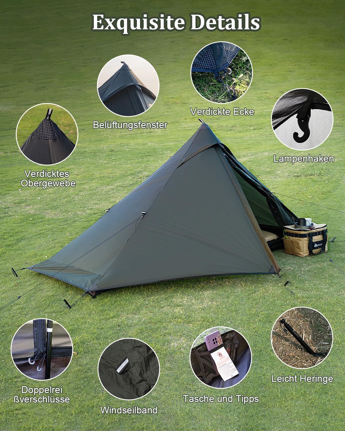 TOMOUNT Tente de trekking en nylon pour 1 personne - Tente sac à dos ultra légère et étanche en PU 3000 mm - Petite taille une fois repliée : 1,1 kg - Sac de bivouac pour camping, randonnée, randonnée
