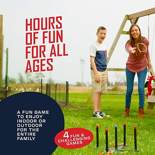 Miniatura 5 de Juego de lanzamiento de anillos, incluye 6 anillos de cuentas dobles y estuche de transporte, juegos de césped al aire libre para niños, adultos y