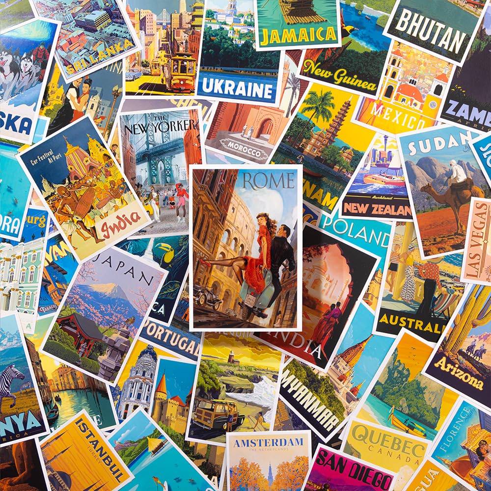 Travel Wall Posters for Wall Decor Collage Kit Aesthetic with Double Sided Tape (Pack of 54, Size: 4x6 inch)