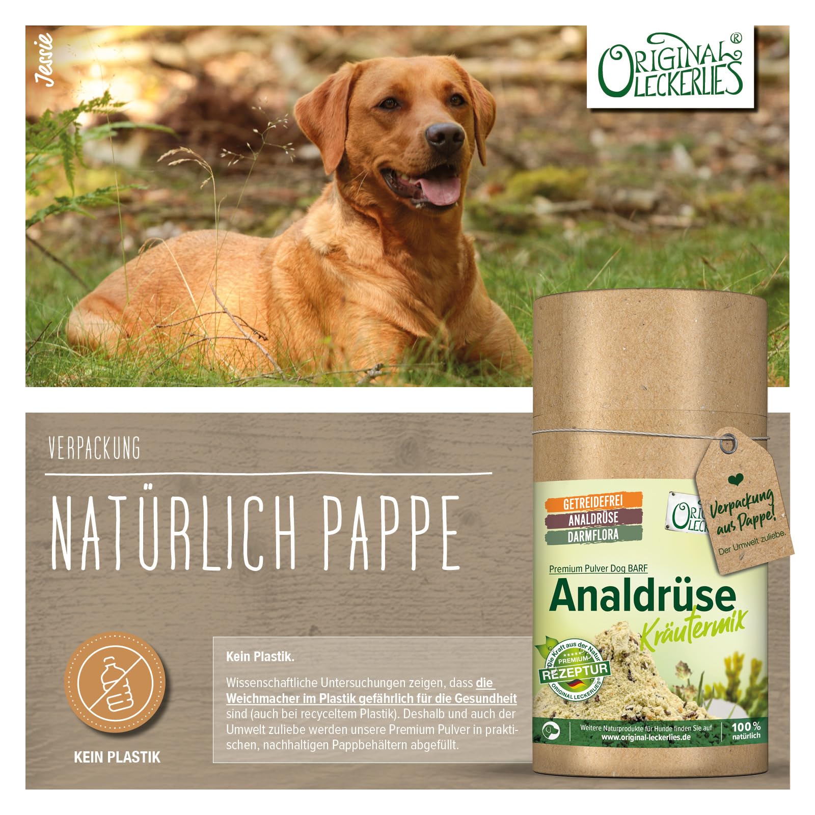ORIGINAL LECKERLIES Dog Barf Analdrüse-Kräutermix – Pulver für Hunde I natürliche Unterstützung der Analdrüsen, Verdauung, Darmflora und Darmtätigkeit sowie eines gesunden Darms (375 g)