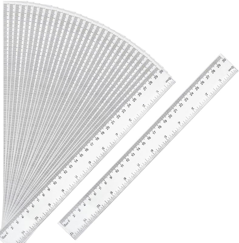 30 Pack Clear Rulers for Classroom, Bulk 12 Inch Ruler Set for Students | One-Time Supply for Full Class, High-Clarity PS Ruler for Kids Back to School Supplies, Durable & Easy-to-Read