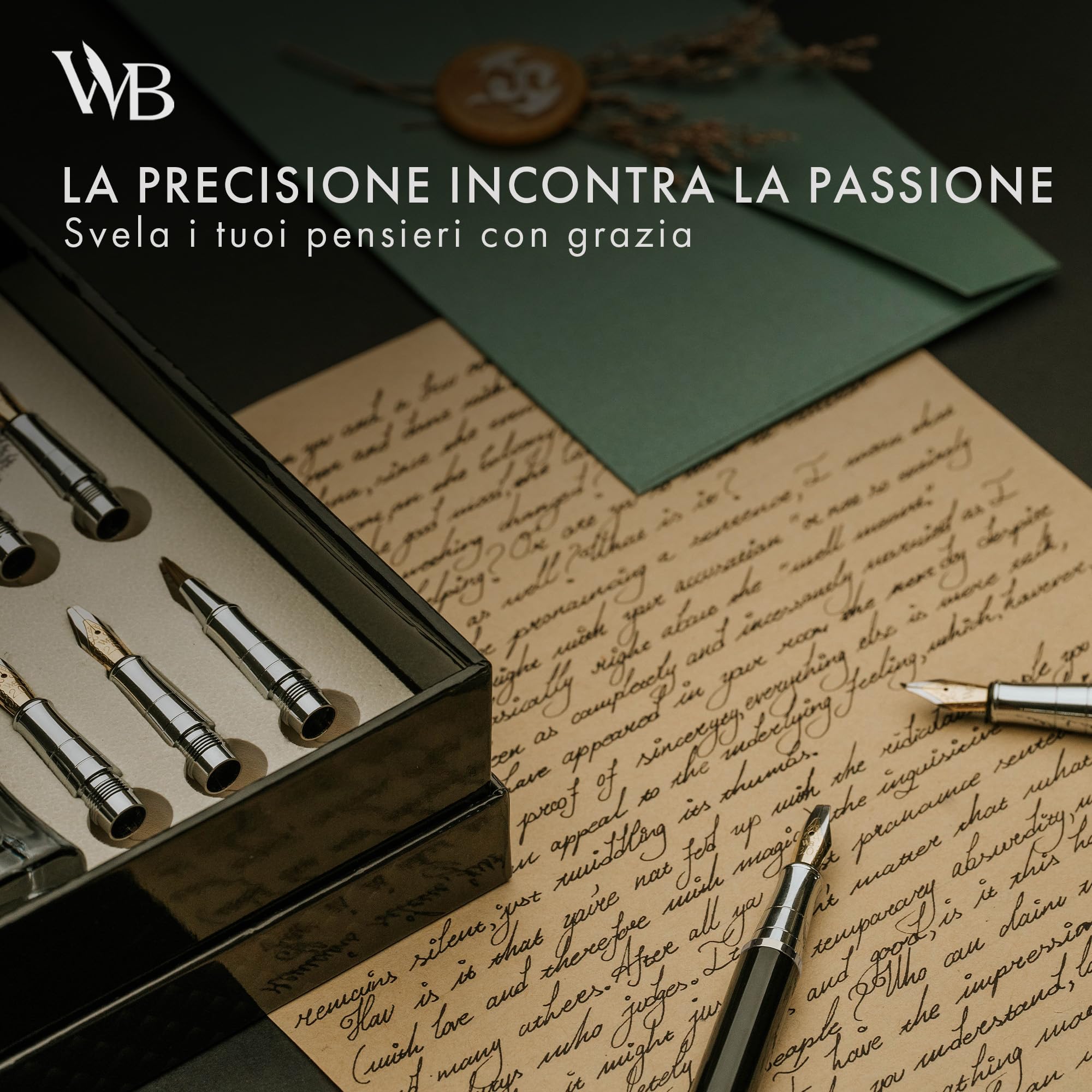 Wordsworth & Black Set Regalo Penna di Calligrafia, Include Bottiglia di Inchiostro, 6 Cartucce d'Inchiostro, Convertitore di Ricarica d'Inchiostro 6 Punte di Ricambio, Pacchetto Premium[Argento Oro]