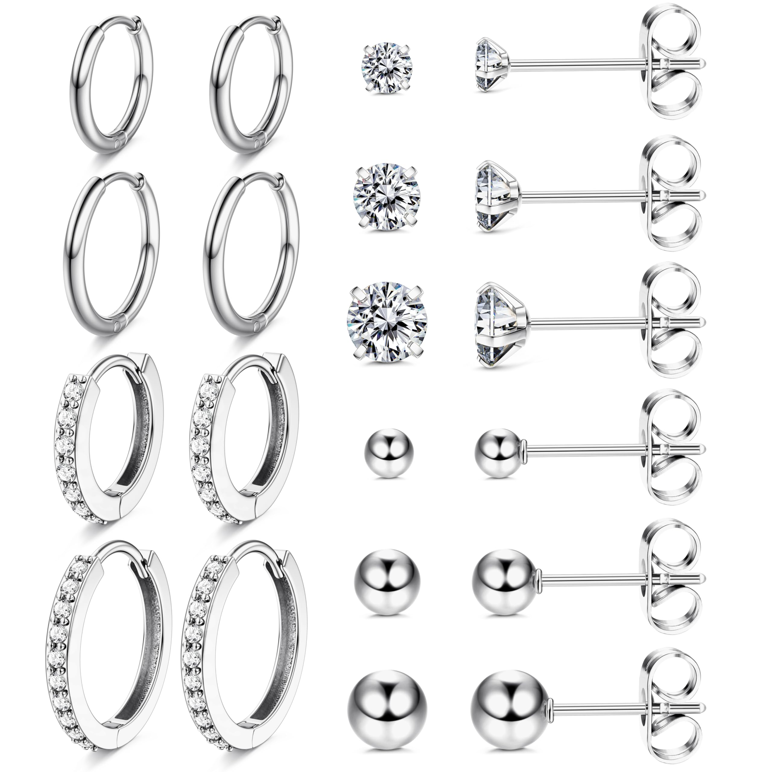 KRFYPendientes de Acero Inoxidable para Mujeres Niñas Hipoalergénico Ligero Huggie Pendientes de Aro y Pendientes Set CZ Pequeño Sleeper Cartílago Pendientes para múltiples Piercings