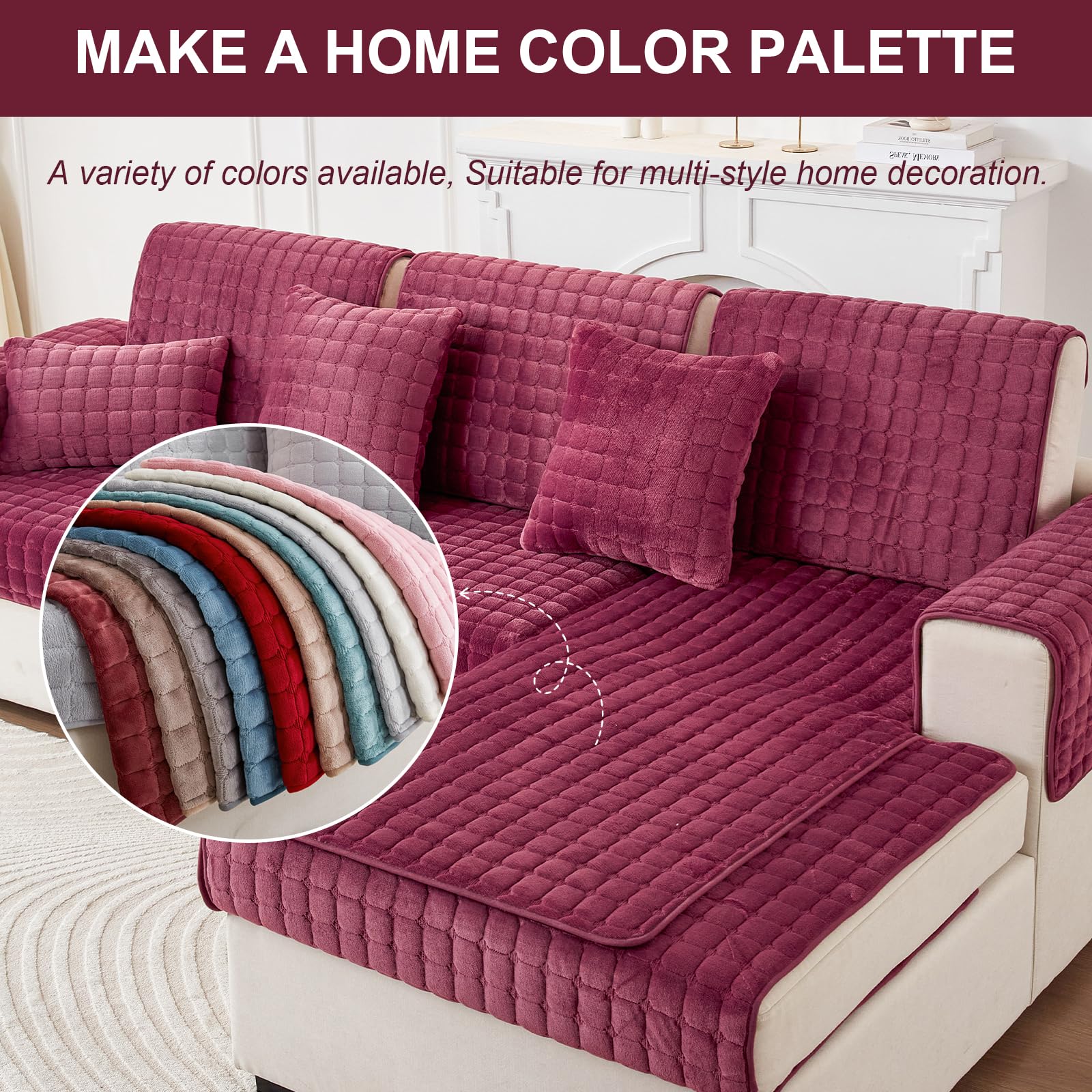 Shanna Copridivano In Velluto 1 2 3 4 Posti Con Penisola, Fodera Morbida Antiscivolo E Antimacchia, Perfetta Per Divani Modulari (Beige, 70x90cm - Pezzo Singolo)