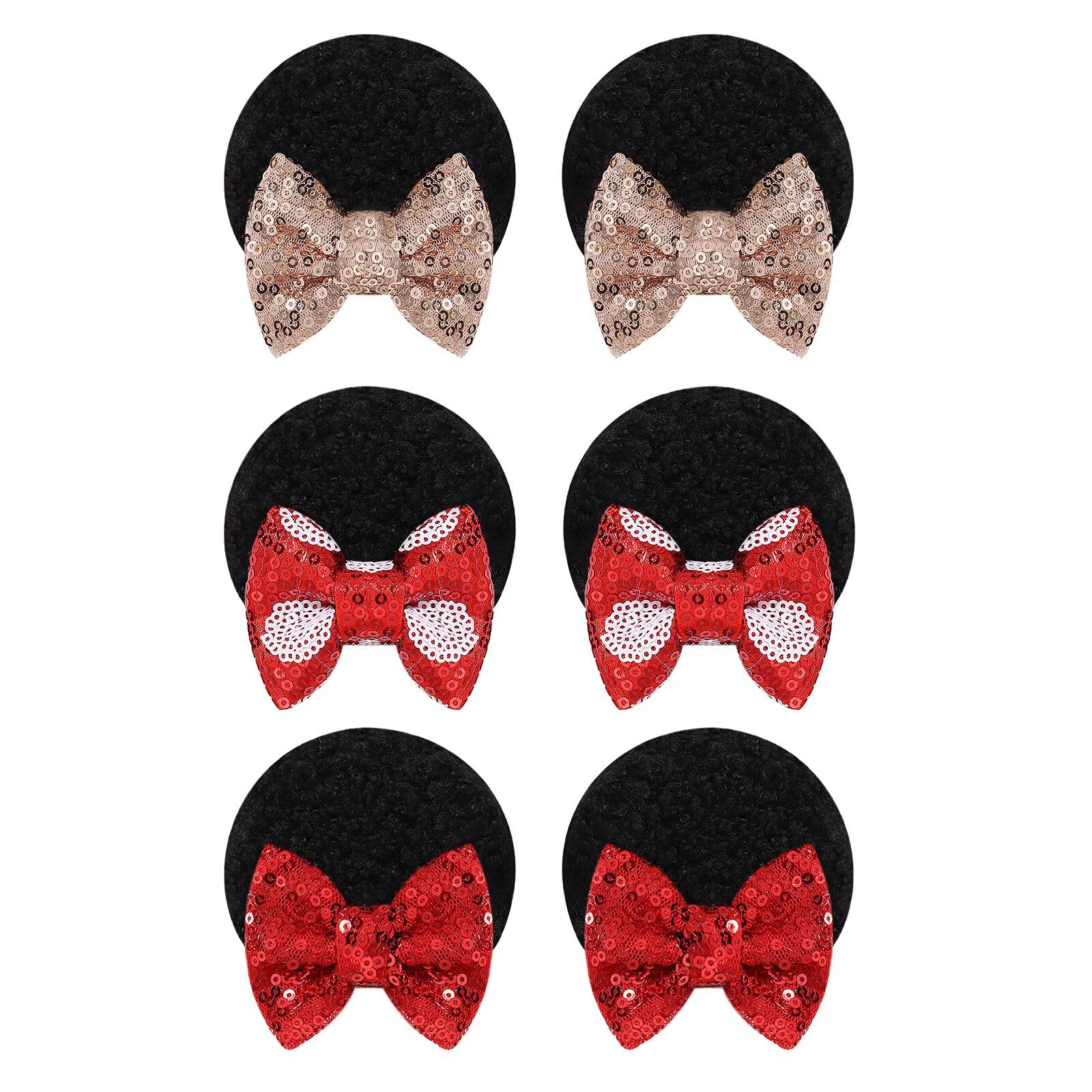 6Pcs Baby Girl Clips Mouse Ears Clips Bows with Sequin Polka Dot Bow Baby Hair Clips Bows for Girls