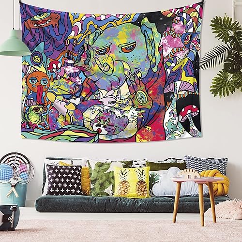 Miniatura 6 de DigiTizerArt Tapiz de graffiti colorido Trippy para colgar en la pared, psicodélico, abstracto, fractal, colorido, monstruo, urbano, calle con hip