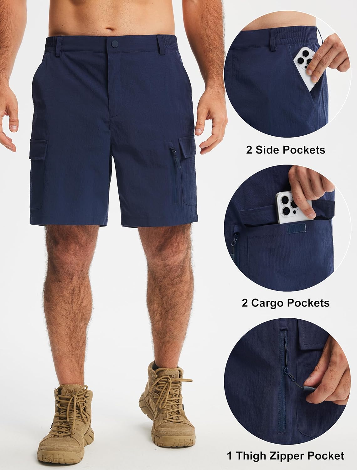 Libin Men's Hiking Cargo Shorts with Zipper Pockets 7" Lightweight Quick Dry Casual Shorts for Men Golf Work Fishing - Image 4