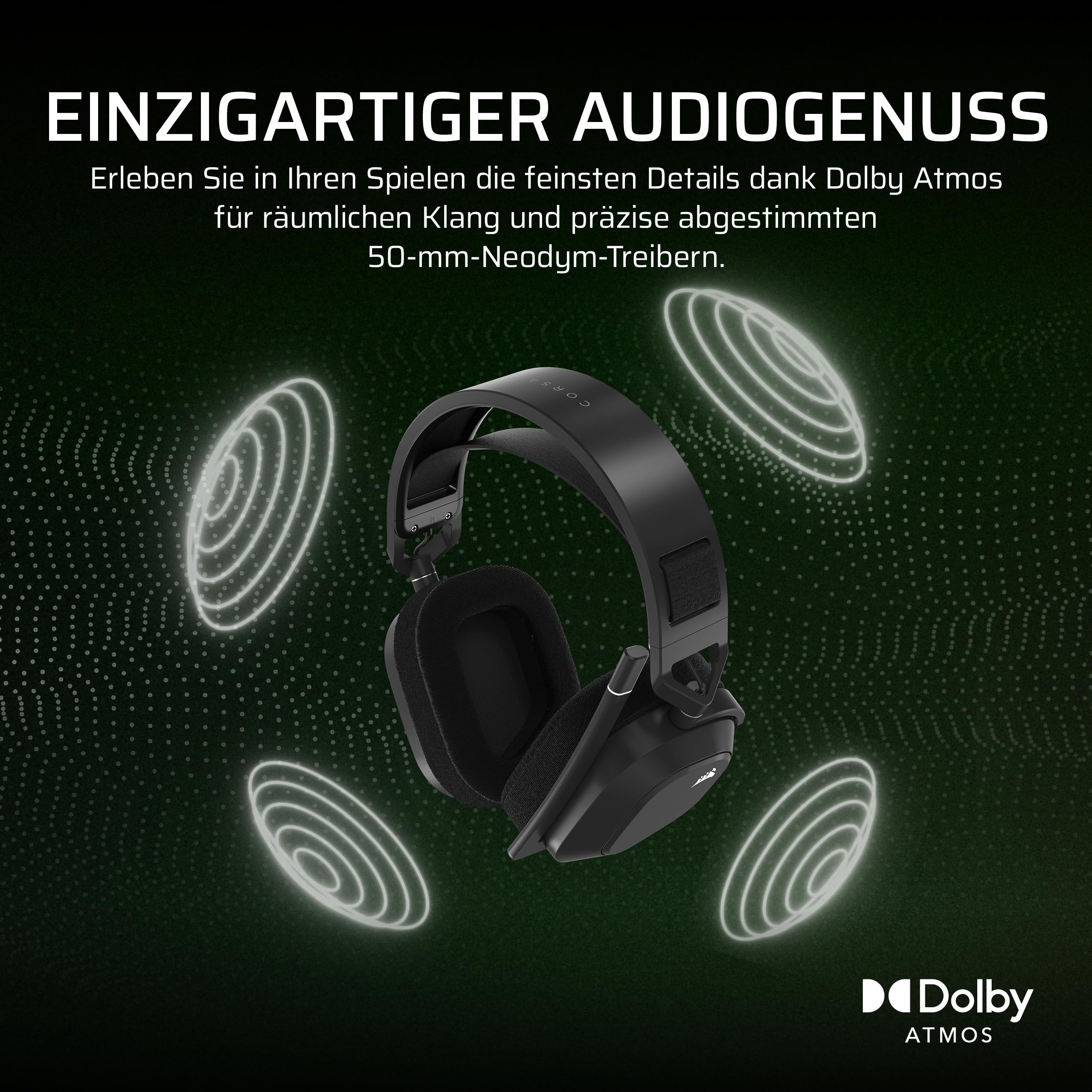 Corsair HS80 MAX Wireless Xbox Gaming Headset Bluetooth Stahlgrau Dolby Atmos Omnidirektionales Mikrofon iCUE Kompatibel Xbox PC Mac Mobile