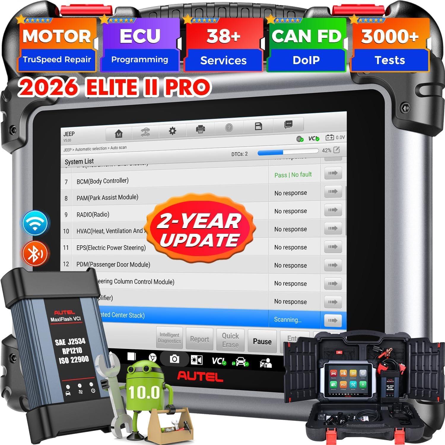 MaxiSys Elite II PRO Diagnostic Tool, 2026 Elite 2 Pro with 2 Years Update, J2534 Reprogramming Tool as MS Ultra Up of MS908S Pro II MK908P, 40+ Resets, 3K+ Active Test, AutoScan 2.0, CANFD DoIP