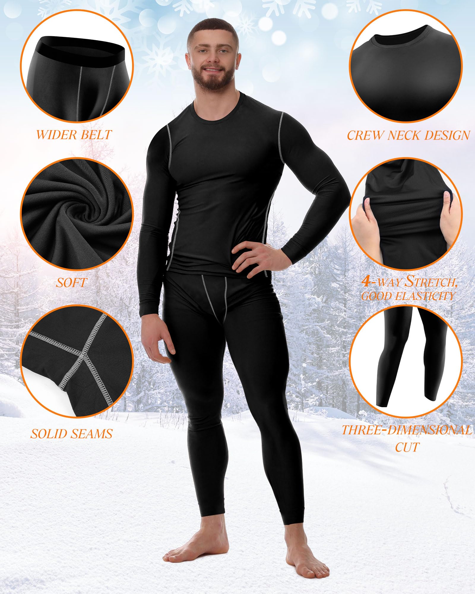 Liitrsh Lot de 4 sous-vêtements thermiques pour homme - Sous-vêtements de sport longs doublés en polaire - Couche de base à séchage rapide - Haut et bas pour la chasse